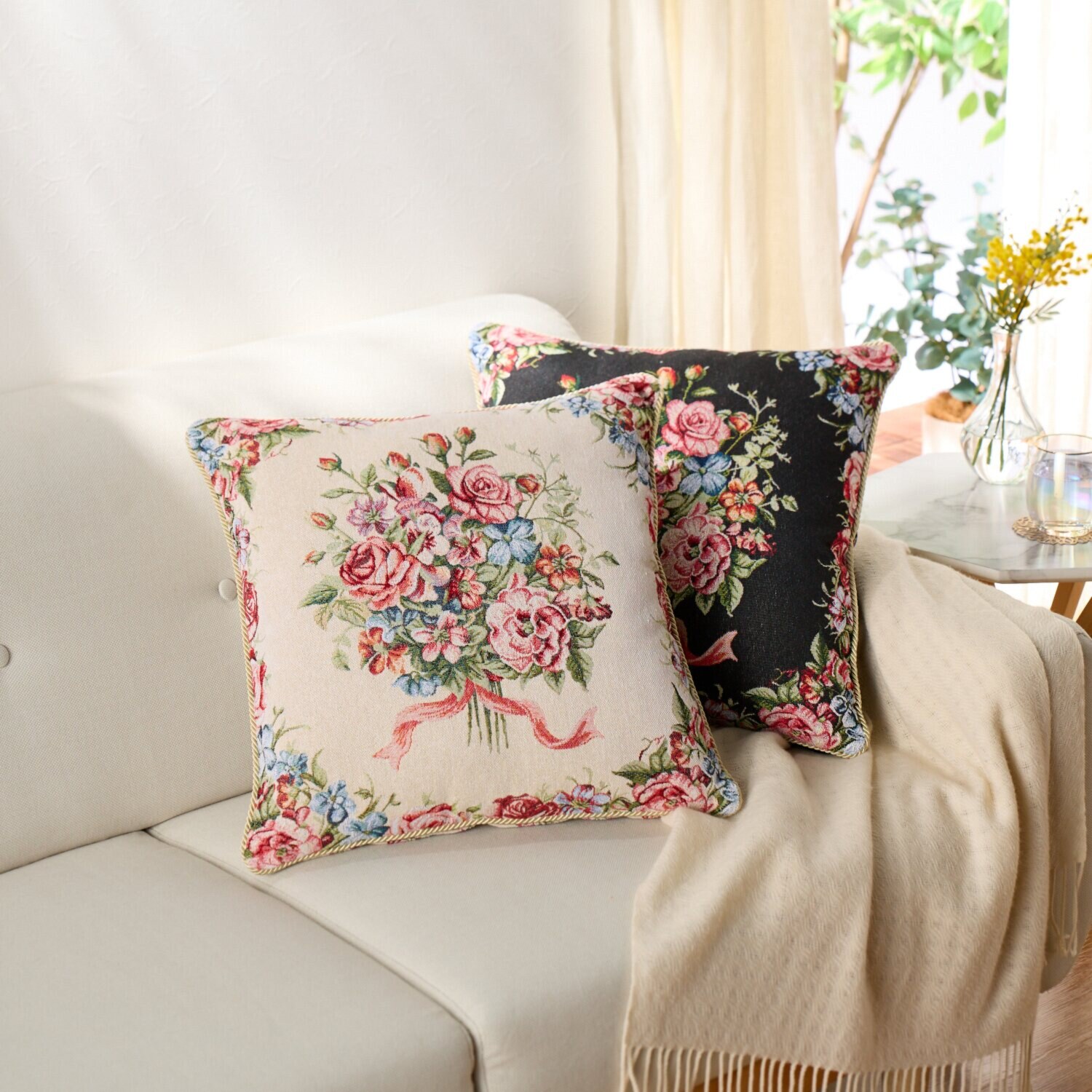 リバーシブル ゴブラン織クッション ２色組