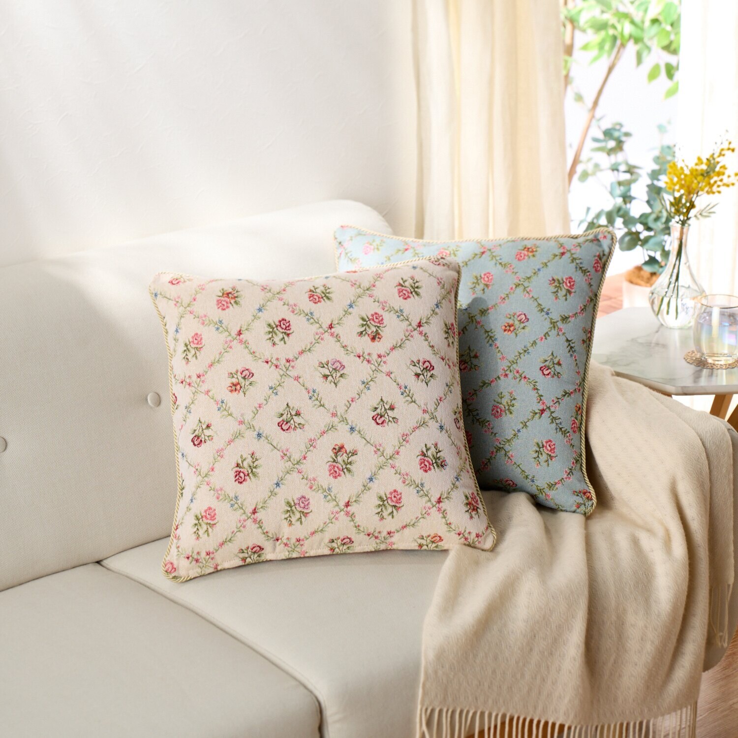 リバーシブル ゴブラン織クッション ２色組