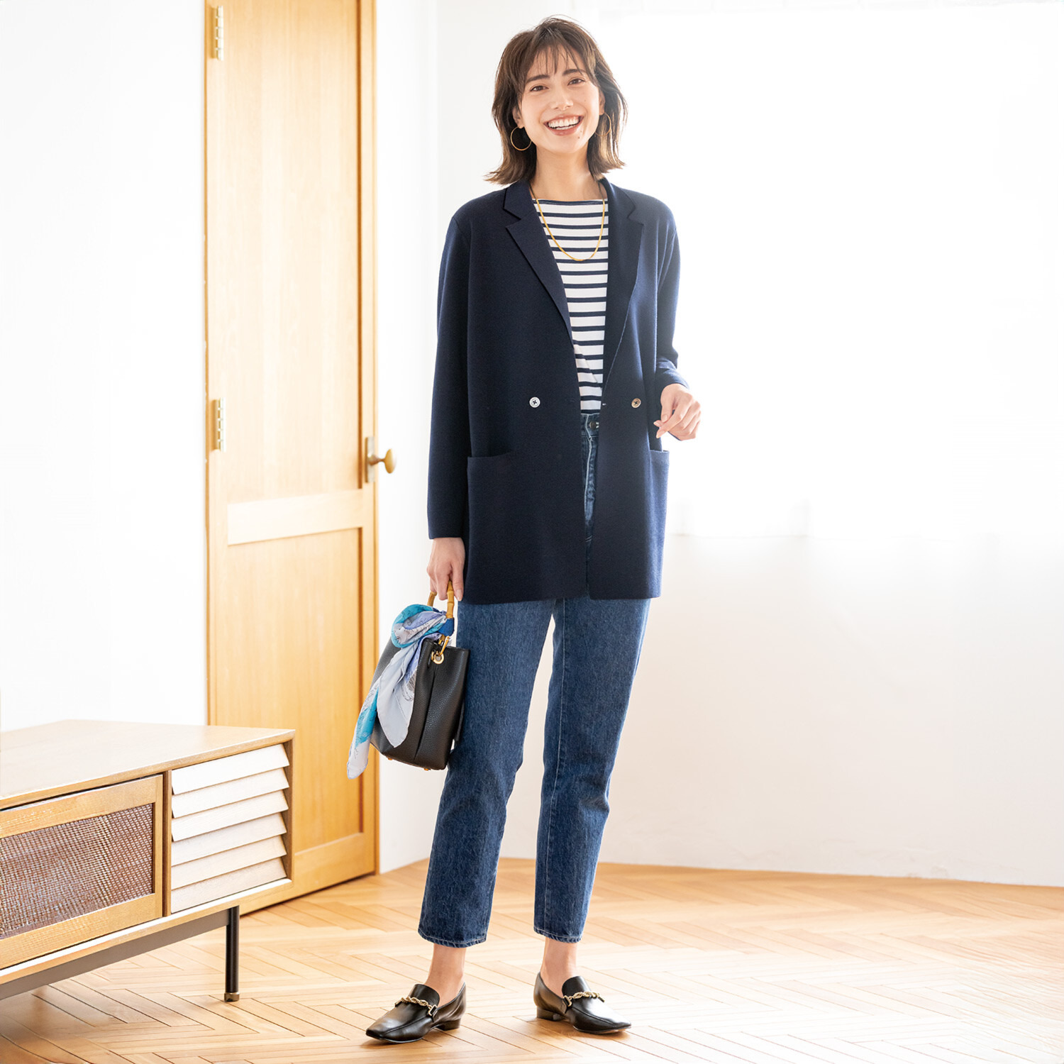 アズイズ　ビーマイセルフ バイ　ネイチャーズ ウールシルク ミラノリブ ライトジャケット