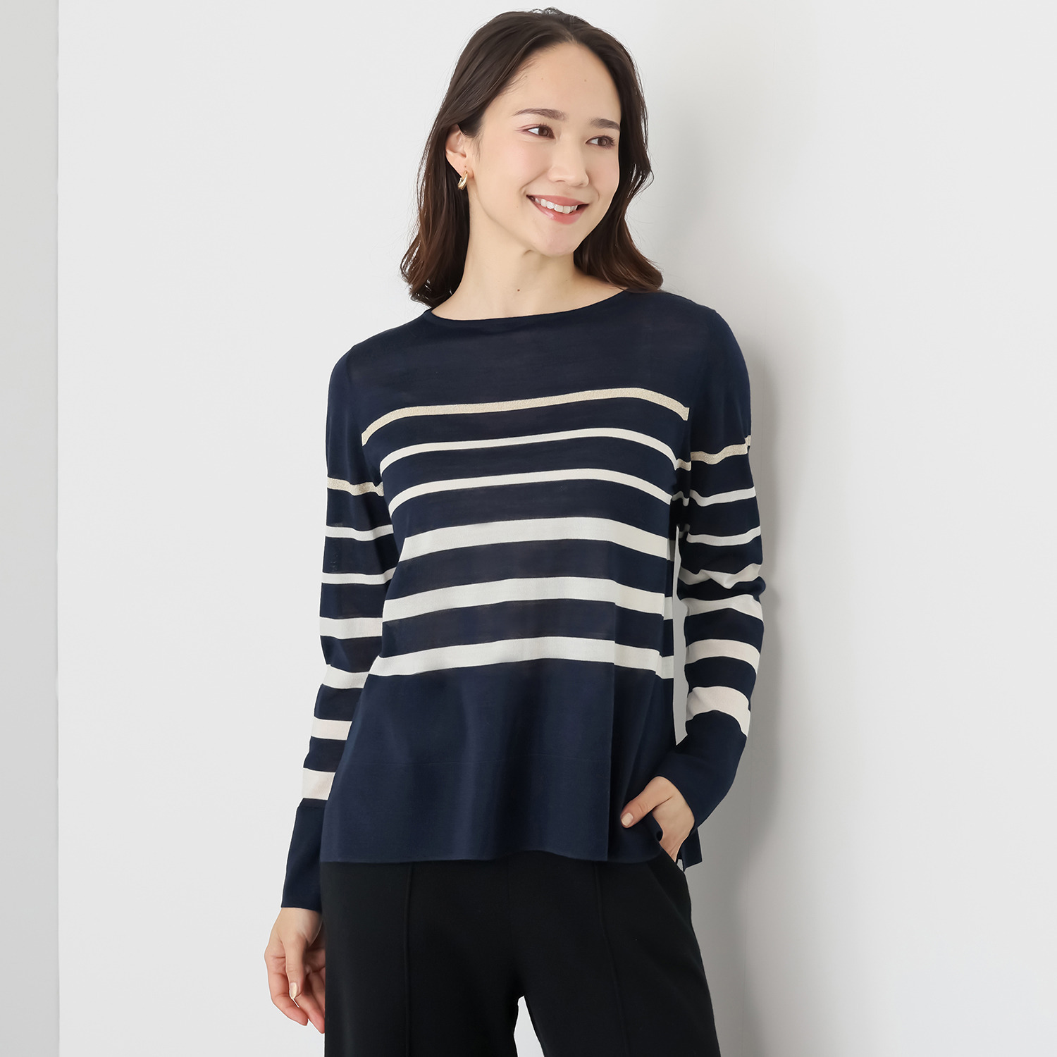 アズイズ　ビーマイセルフ バイ　ネイチャーズ ウールシルク ボーダー柄プルオーバー