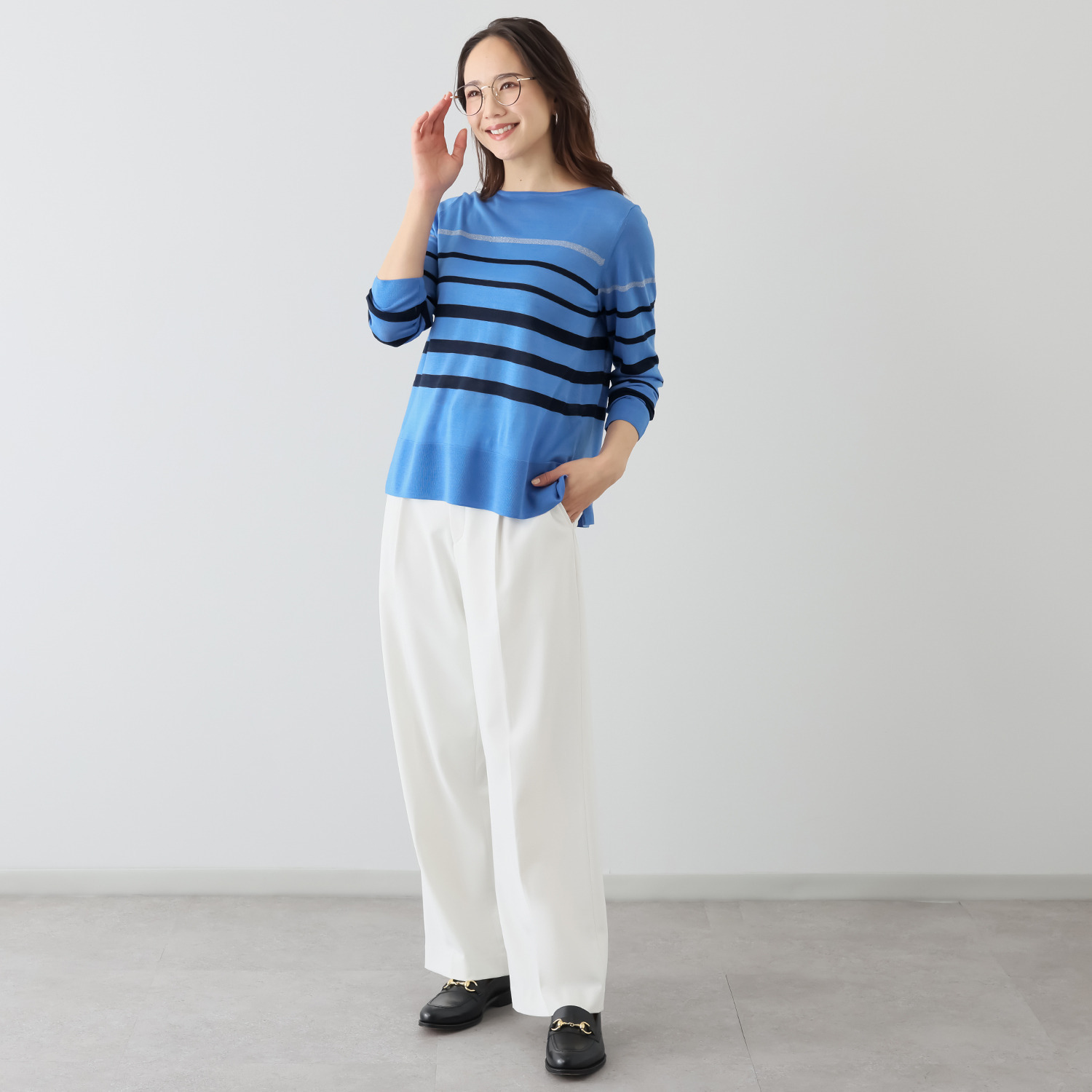 アズイズ　ビーマイセルフ バイ　ネイチャーズ ウールシルク ボーダー柄プルオーバー