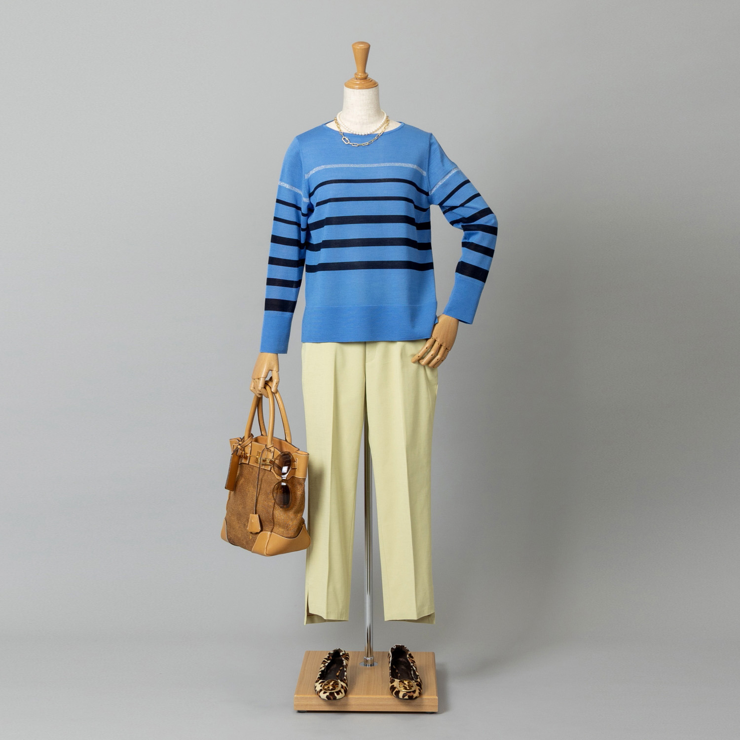 アズイズ　ビーマイセルフ バイ　ネイチャーズ ウールシルク ボーダー柄プルオーバー