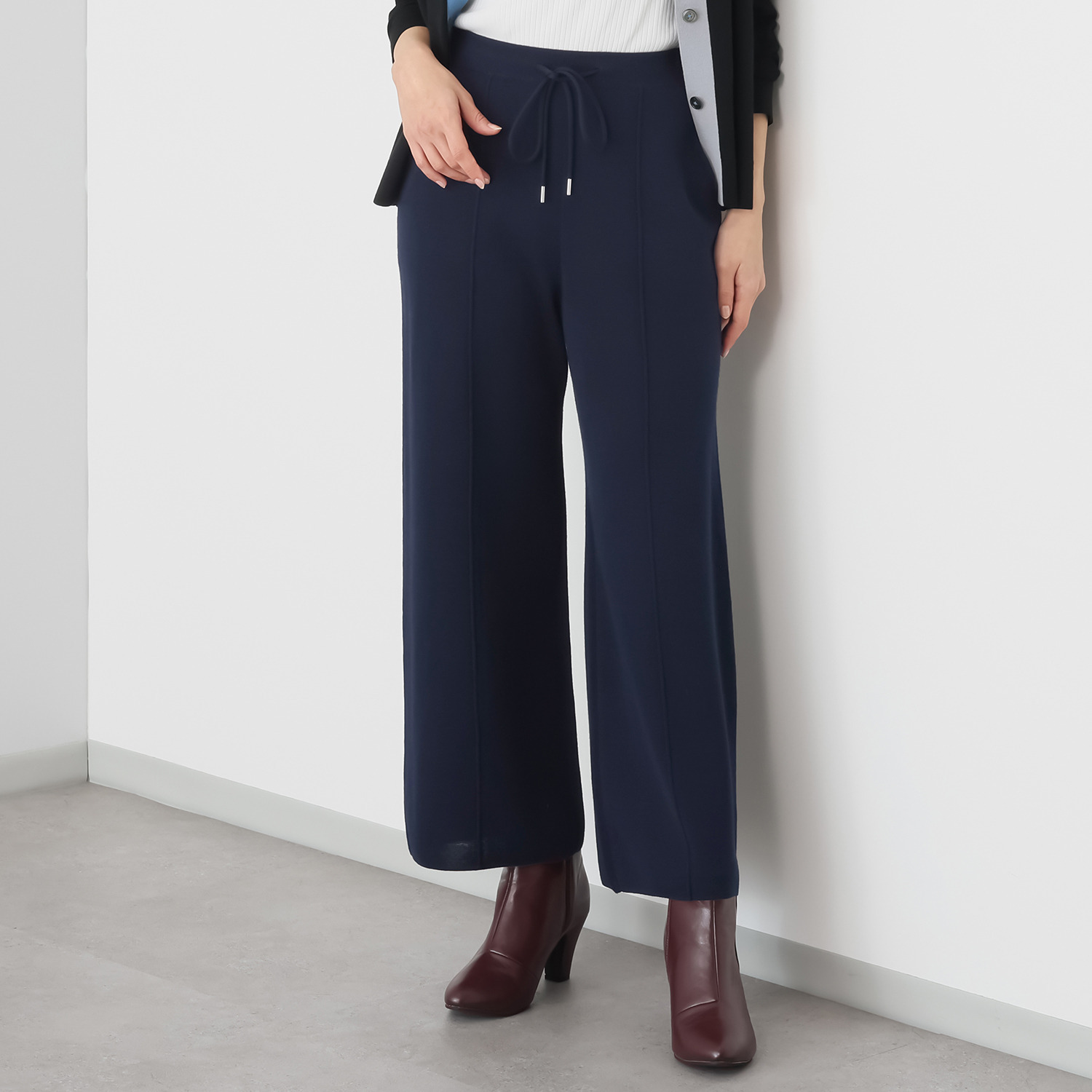 アズイズ　ビーマイセルフ バイ　ネイチャーズ ウールシルク ミラノリブ セミワイドパンツ