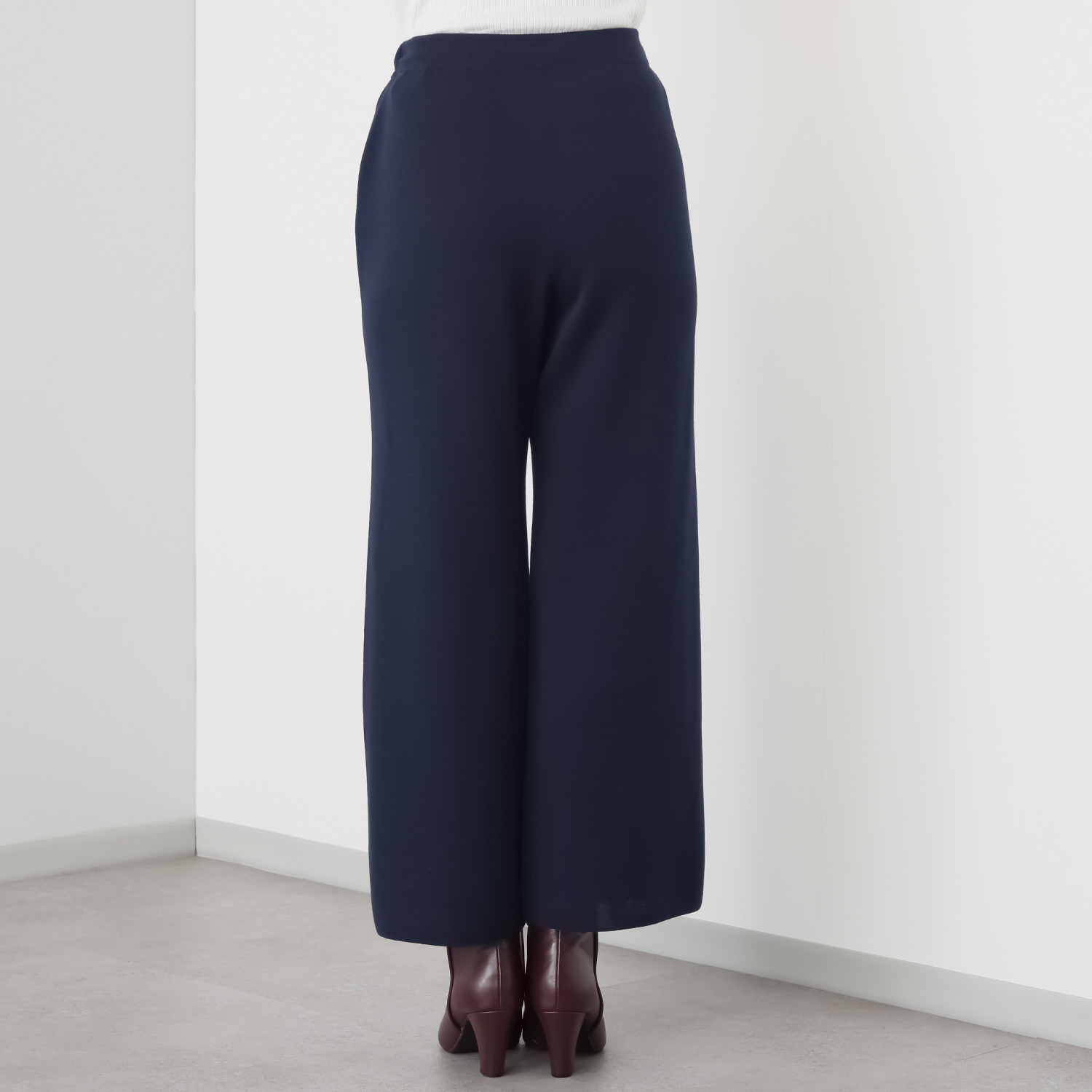 アズイズ　ビーマイセルフ バイ　ネイチャーズ ウールシルク ミラノリブ セミワイドパンツ