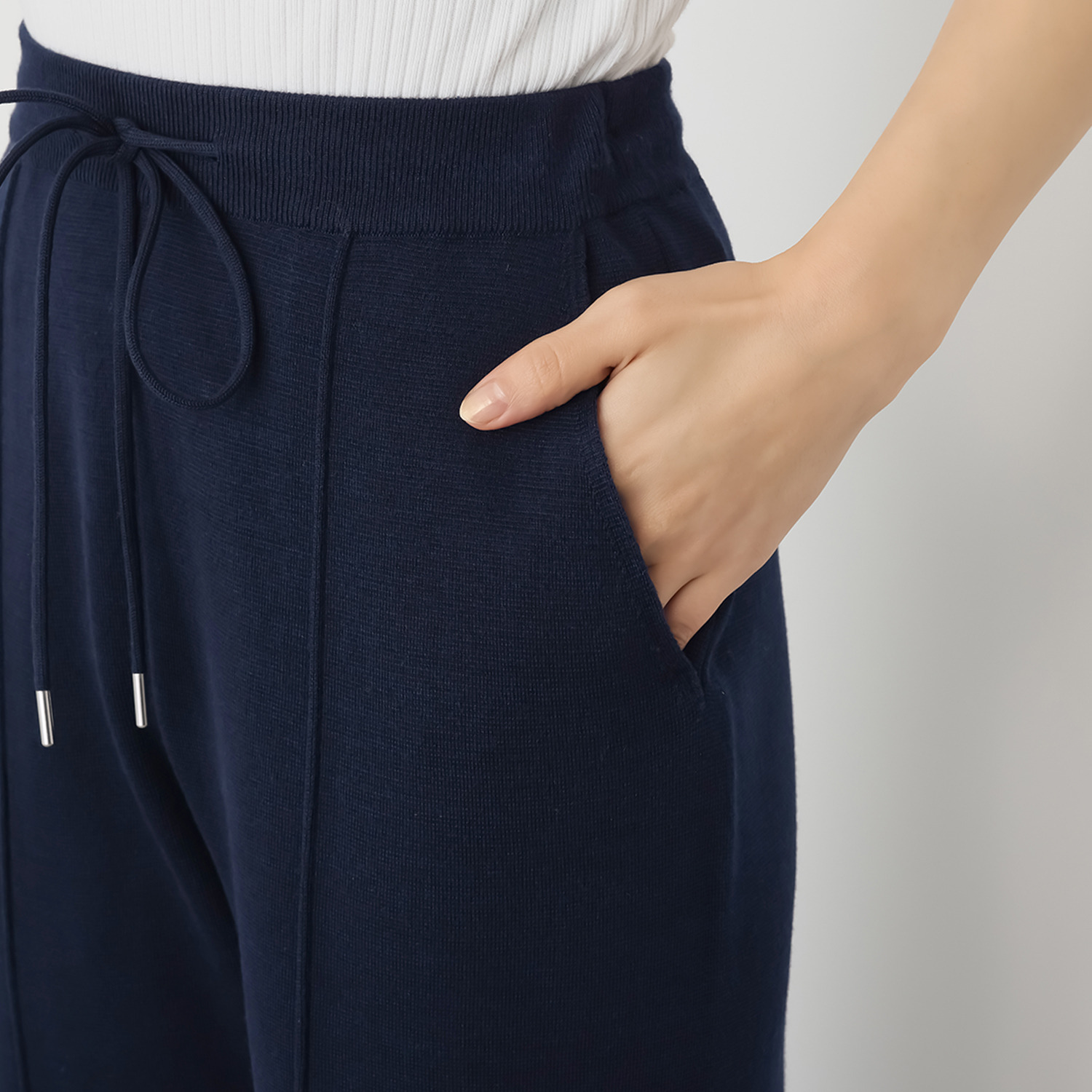 アズイズ　ビーマイセルフ バイ　ネイチャーズ ウールシルク ミラノリブ セミワイドパンツ