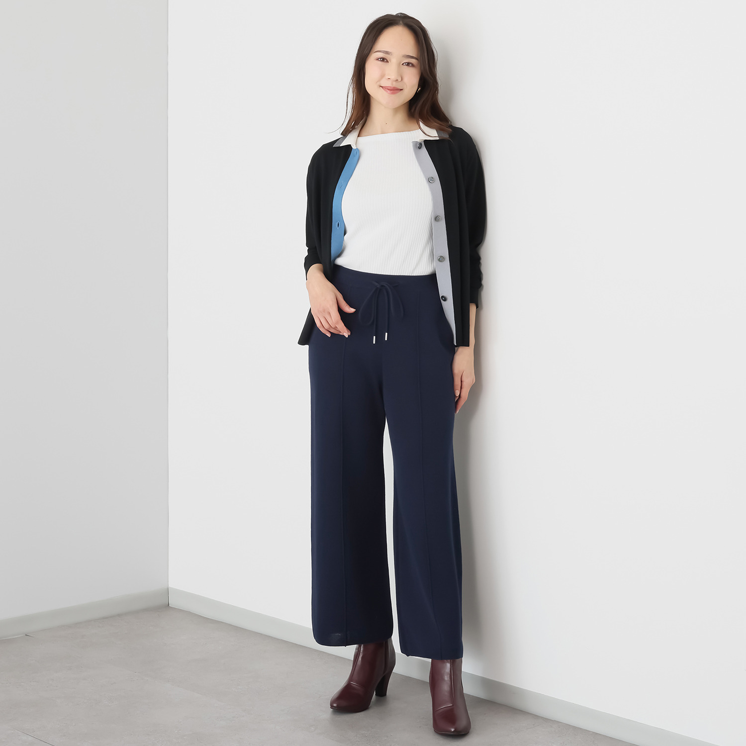 アズイズ　ビーマイセルフ バイ　ネイチャーズ ウールシルク ミラノリブ セミワイドパンツ