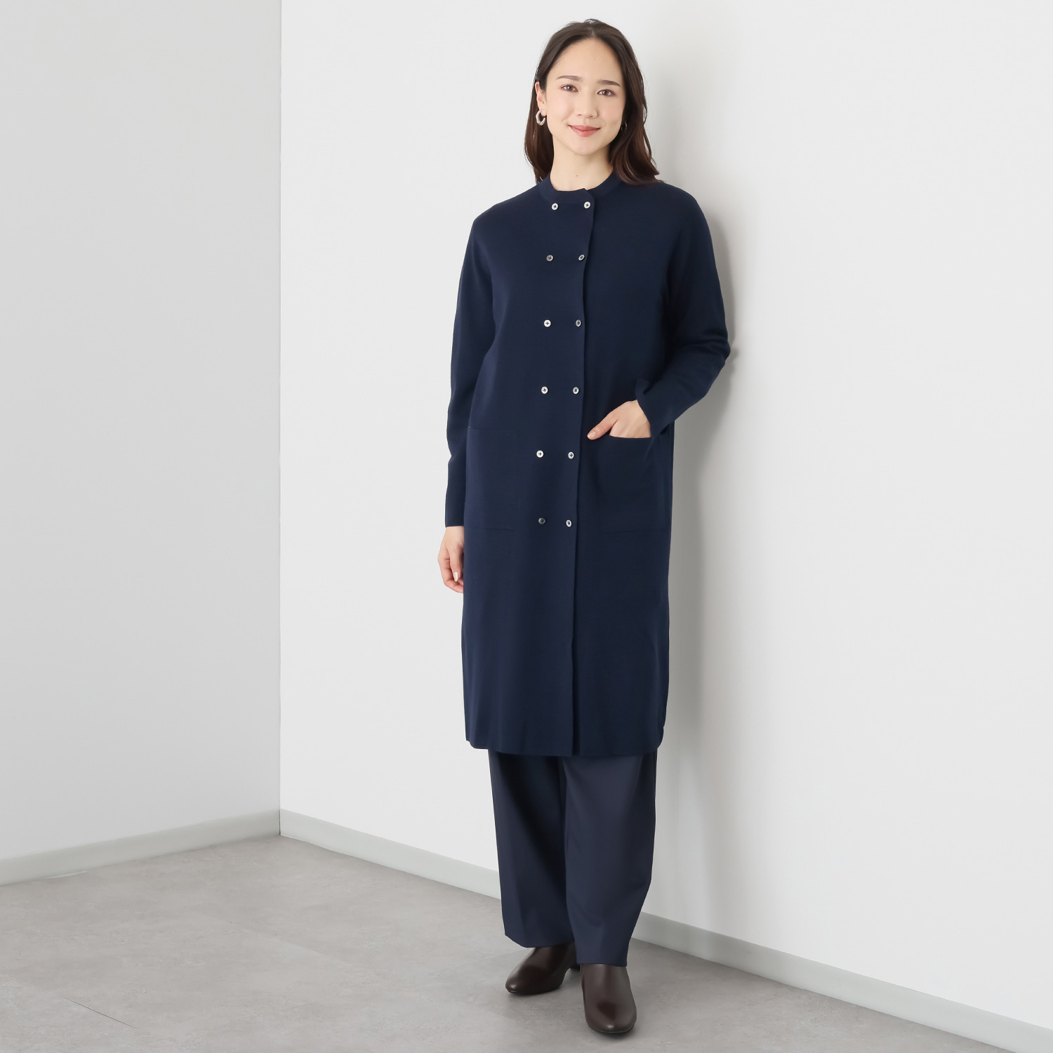 アズイズ　ビーマイセルフ バイ　ネイチャーズ ウールシルク ミラノリブ ダブルボタン使いコート