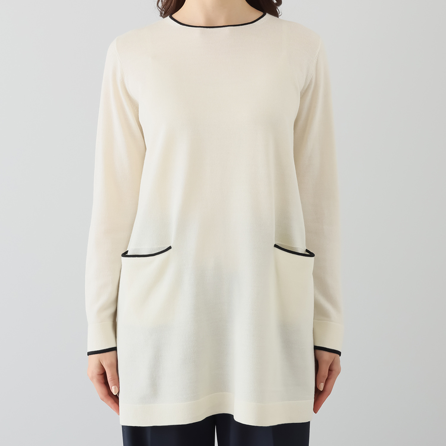 アズイズ　ビーマイセルフ バイ　ネイチャーズ ウールシルク 配色ライン チュニックプルオーバー