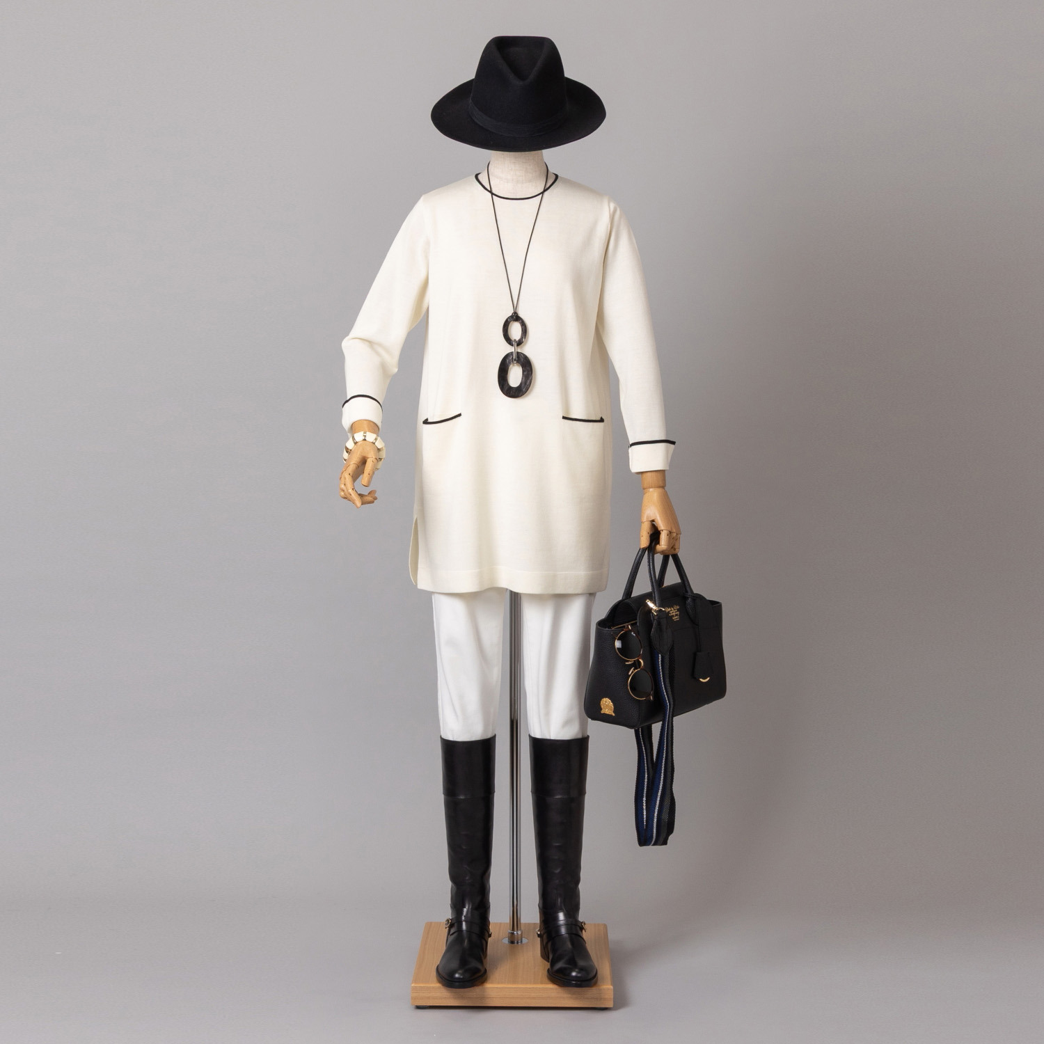 アズイズ　ビーマイセルフ バイ　ネイチャーズ ウールシルク 配色ライン チュニックプルオーバー