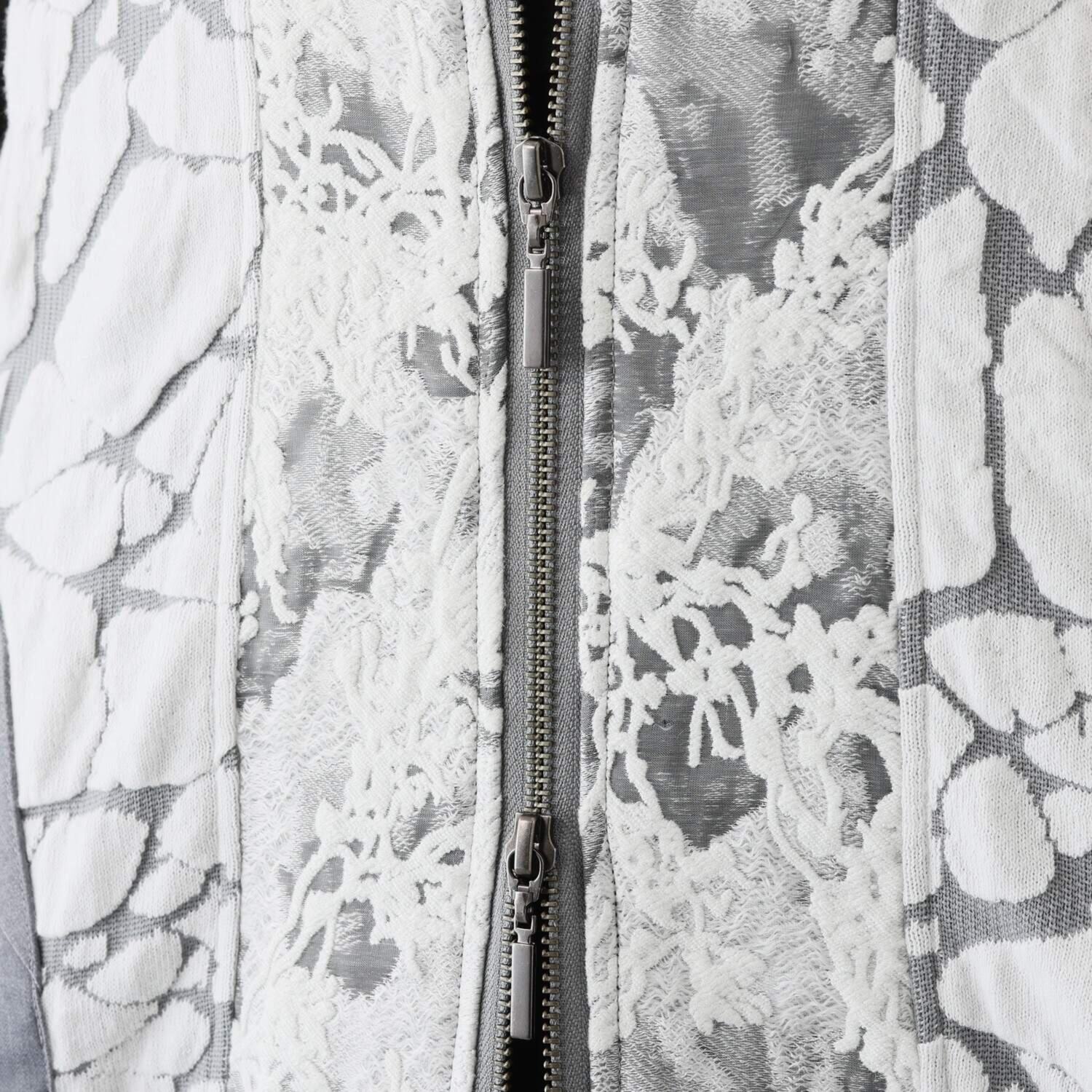 ヨシヨシ 異素材使い フード付 デザインロングジレ