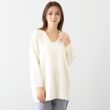 ヘ・エラ コットン混 Ｖネック スッキリ細見え ニットプルオーバー