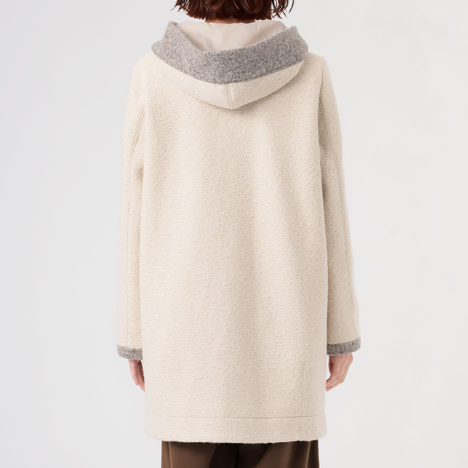 ダジュール フード付 ウールタッチ 配色コート