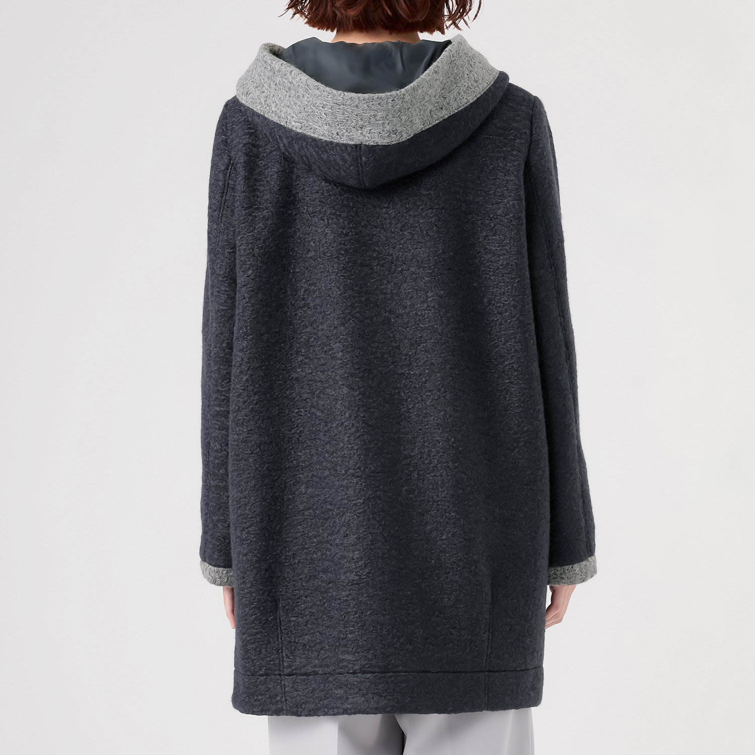 ダジュール フード付 ウールタッチ 配色コート