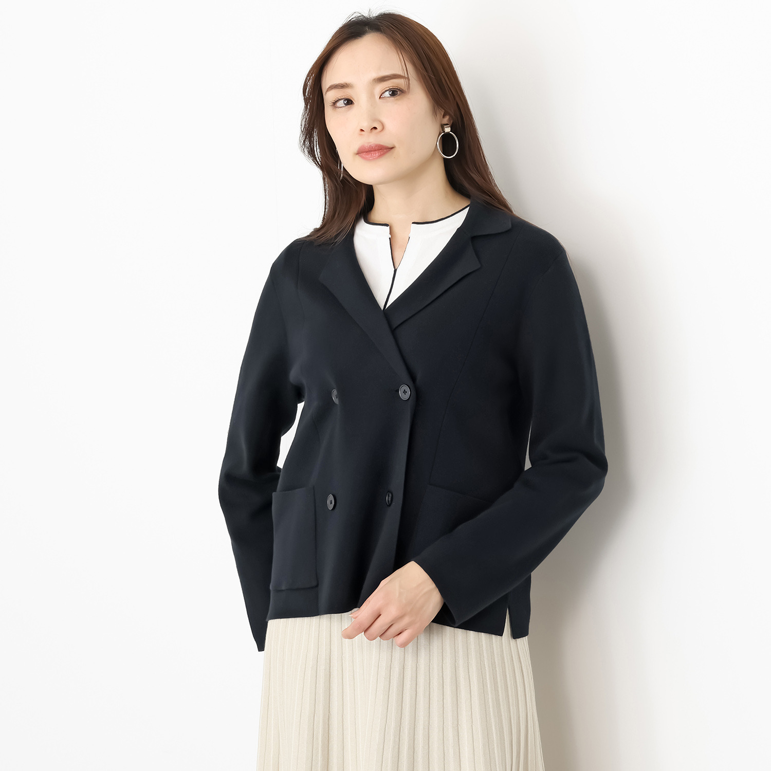 スピンブルー イタリアＭＴＢ社製 エーゲ海コットン混 ダブルブレスト ニットジャケット