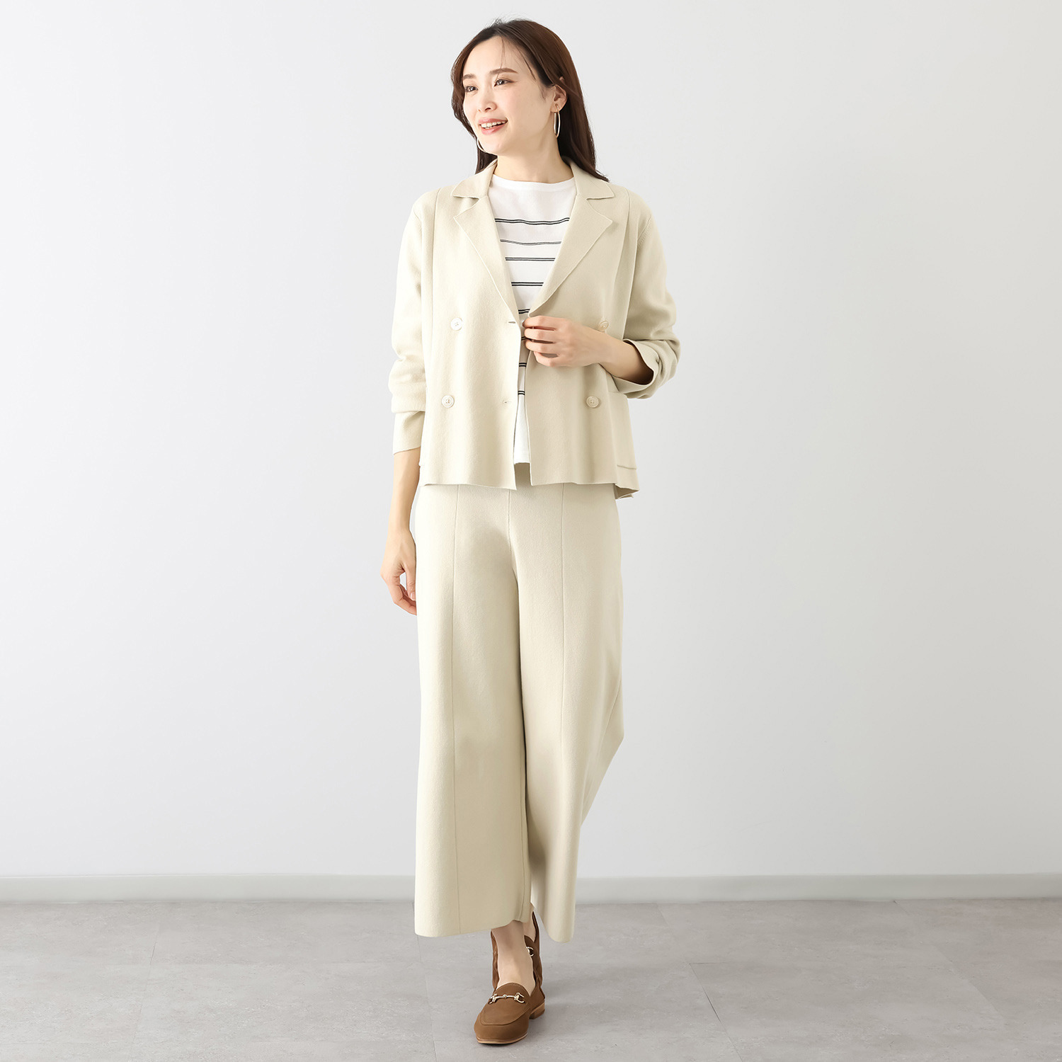 スピンブルー イタリアＭＴＢ社製 エーゲ海コットン混 ダブルブレスト ニットジャケット