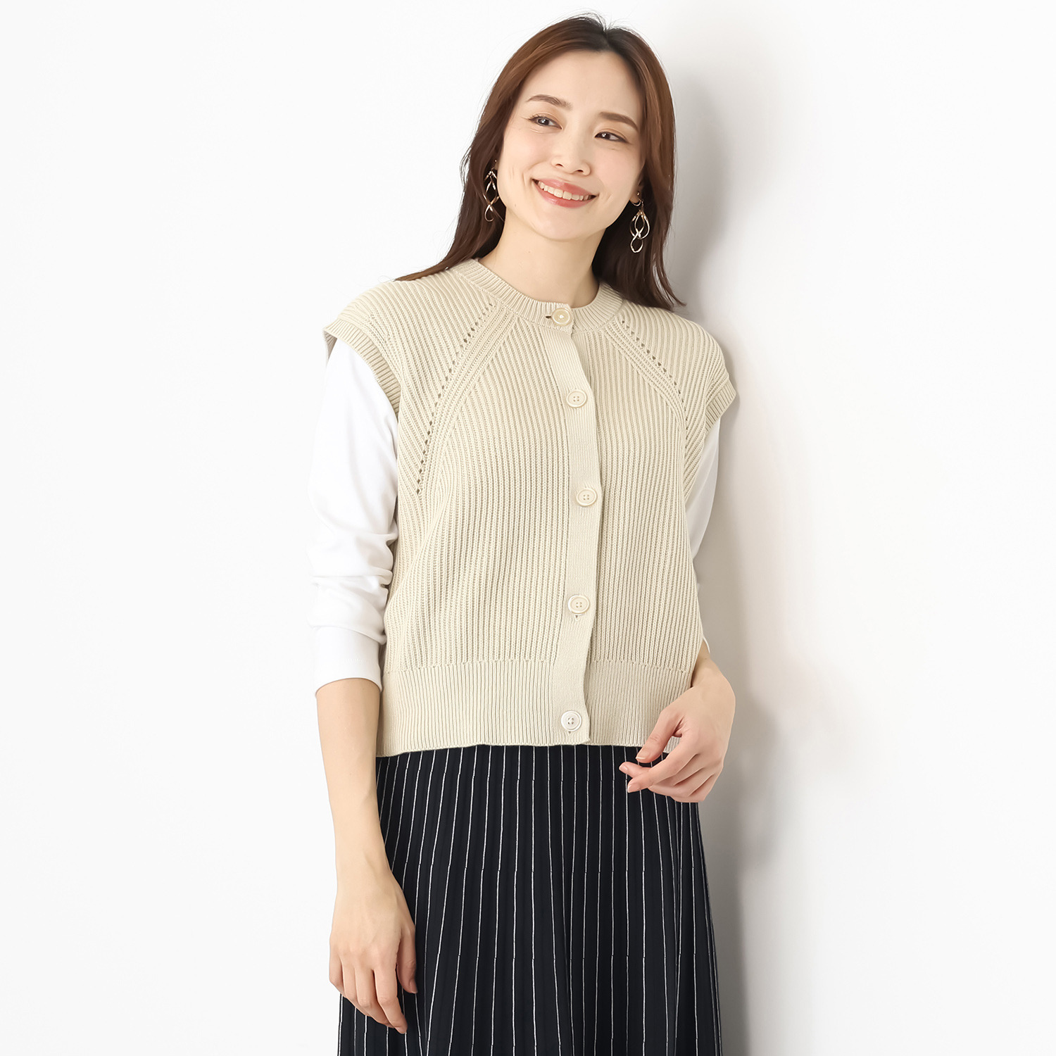 スピンブルー イタリアＭＴＢ社製 エーゲ海コットン ざっくり畦編み クルーネックニットジレ 