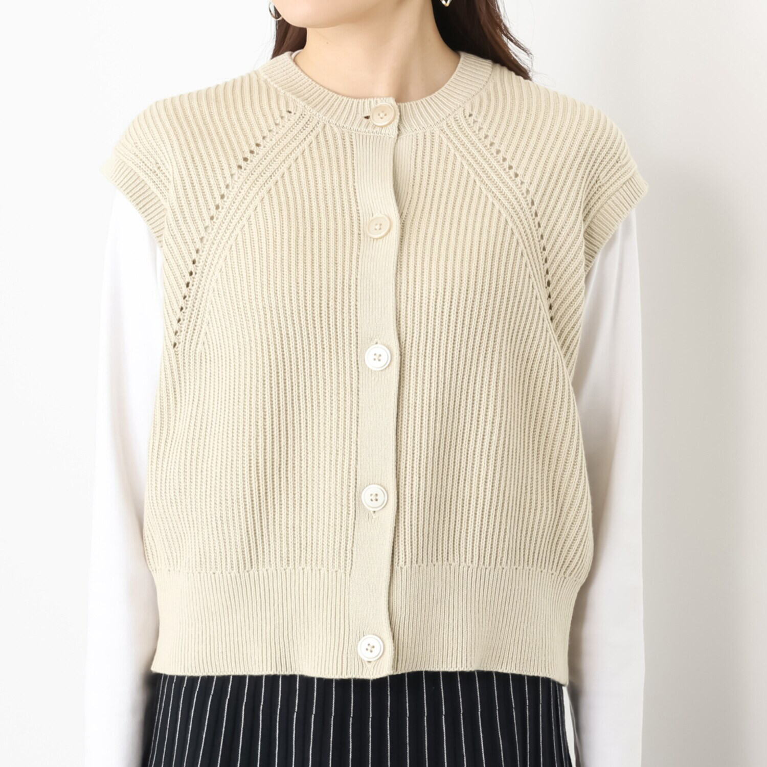 スピンブルー イタリアＭＴＢ社製 エーゲ海コットン ざっくり畦編み クルーネックニットジレ 