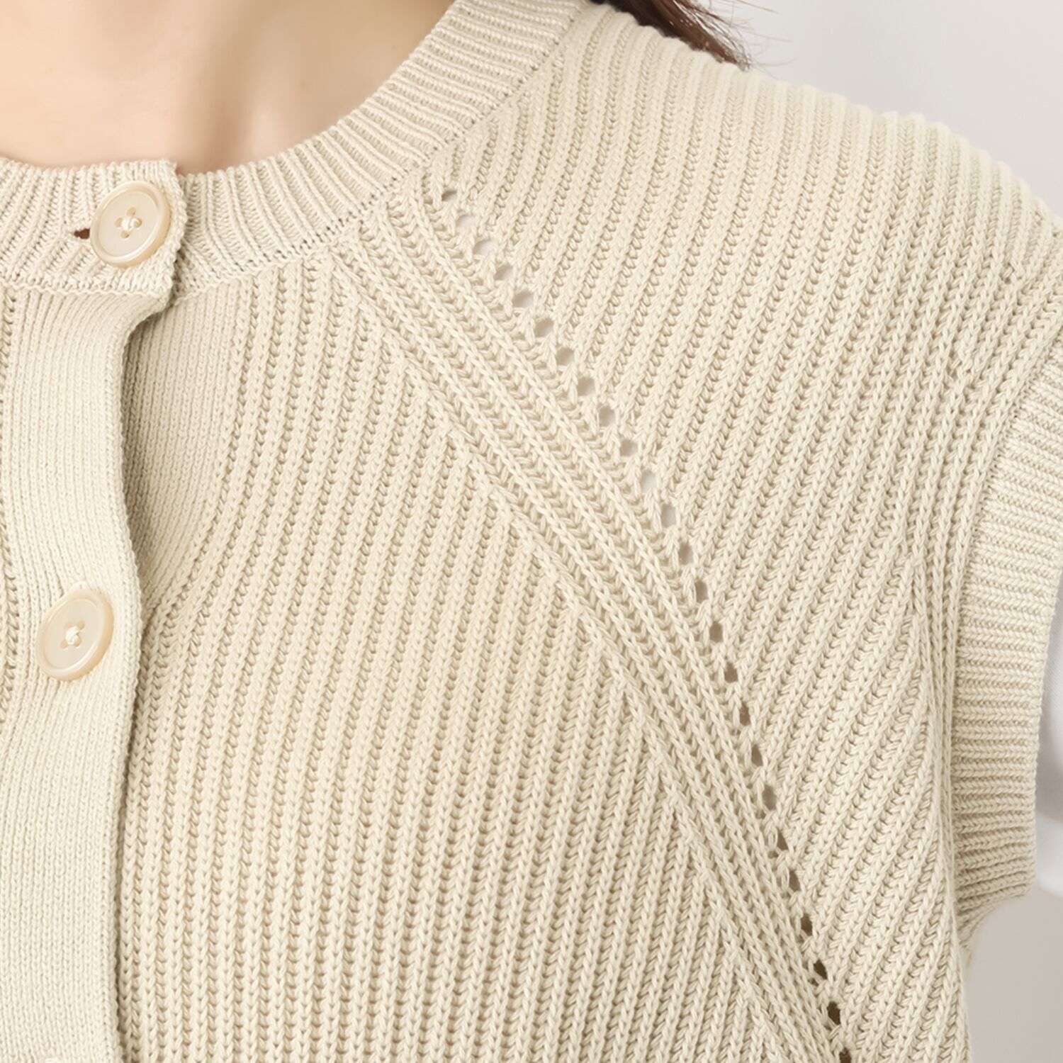 スピンブルー イタリアＭＴＢ社製 エーゲ海コットン ざっくり畦編み クルーネックニットジレ 