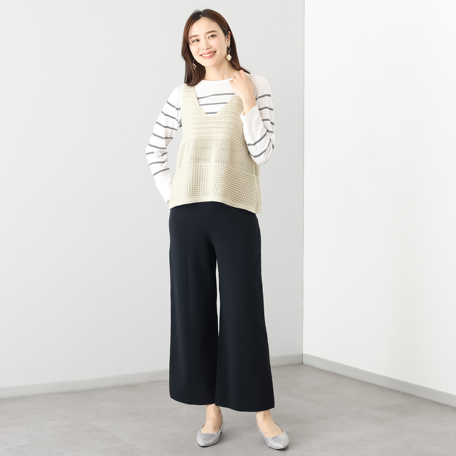 スピンブルー イタリアＭＴＢ社製 エーゲ海コットン 透かし編地変化 ニットキャミソールジレ 