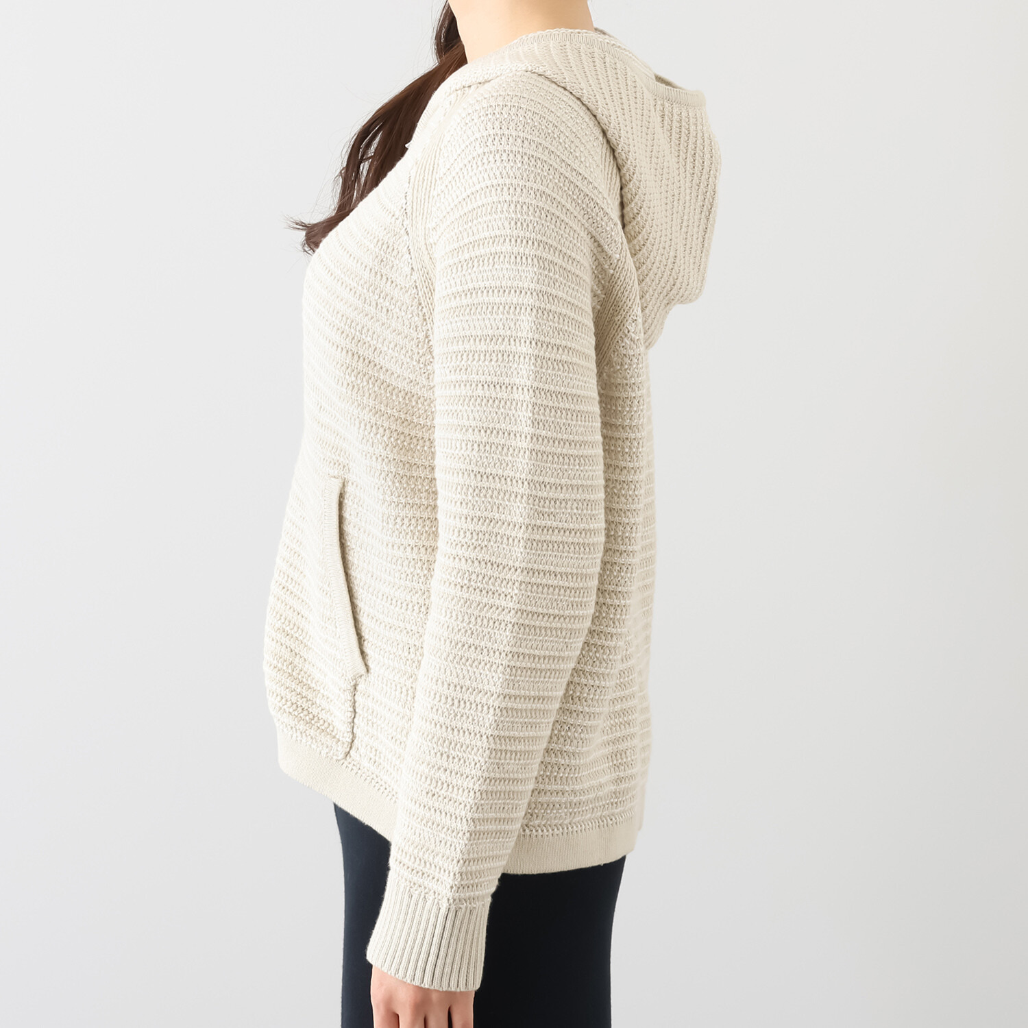 スピンブルー イタリアＭＴＢ社製 エーゲ海コットン 配色絡み編み ジップアップフーディー 