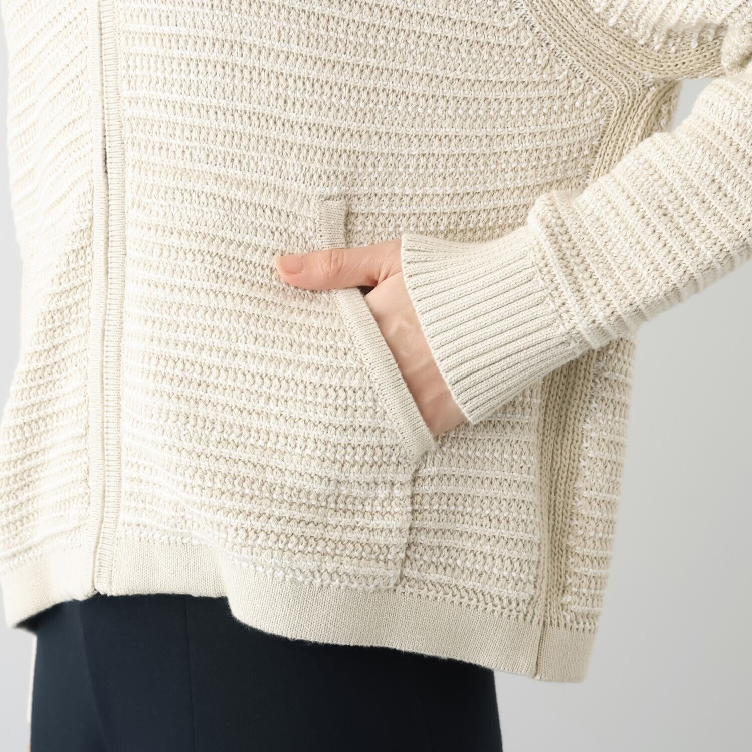 スピンブルー イタリアＭＴＢ社製 エーゲ海コットン 配色絡み編み ジップアップフーディー 