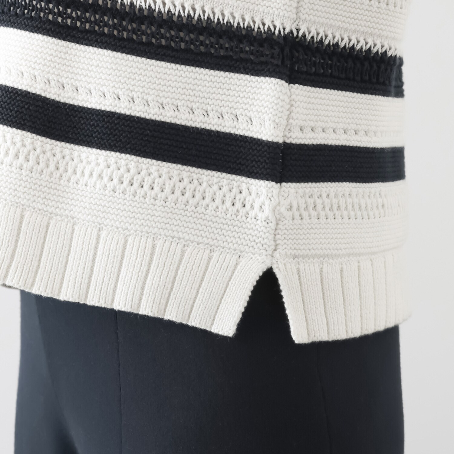 スピンブルー イタリアＭＴＢ社製 エーゲ海コットン 地柄ボーダー ボートネックプルオーバー