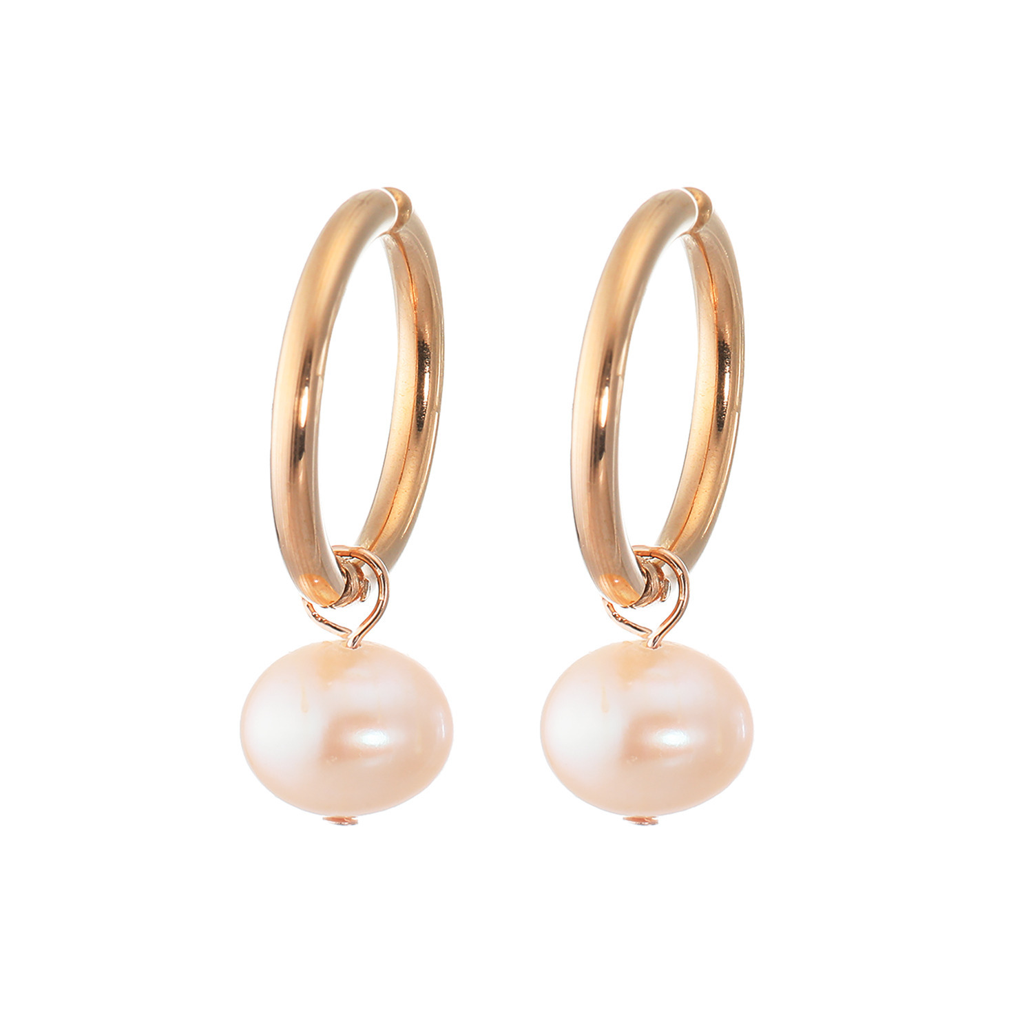 カリーナ・ペルラ ステンレス 淡水パール チャーム付 フープイヤリング／ピアス