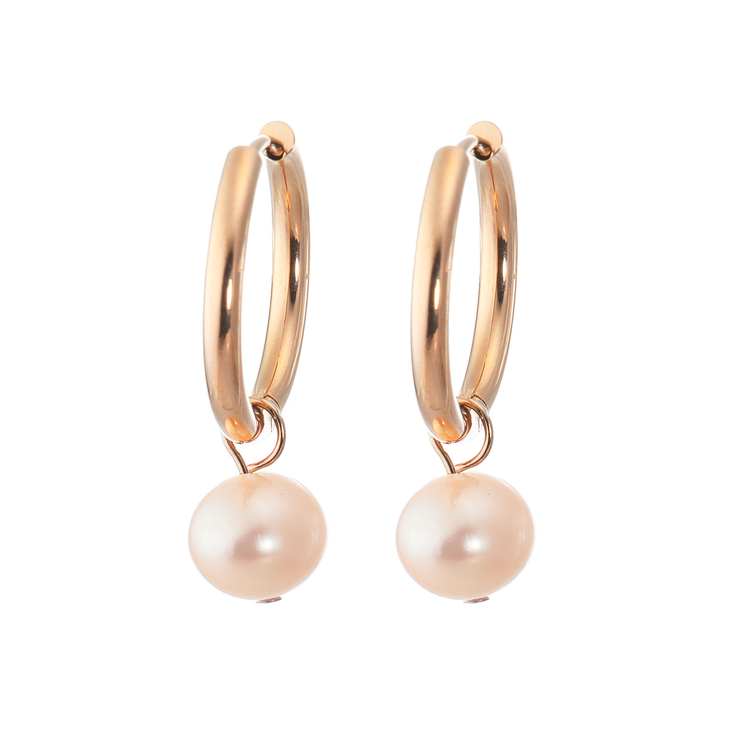 カリーナ・ペルラ ステンレス 淡水パール チャーム付 フープイヤリング／ピアス