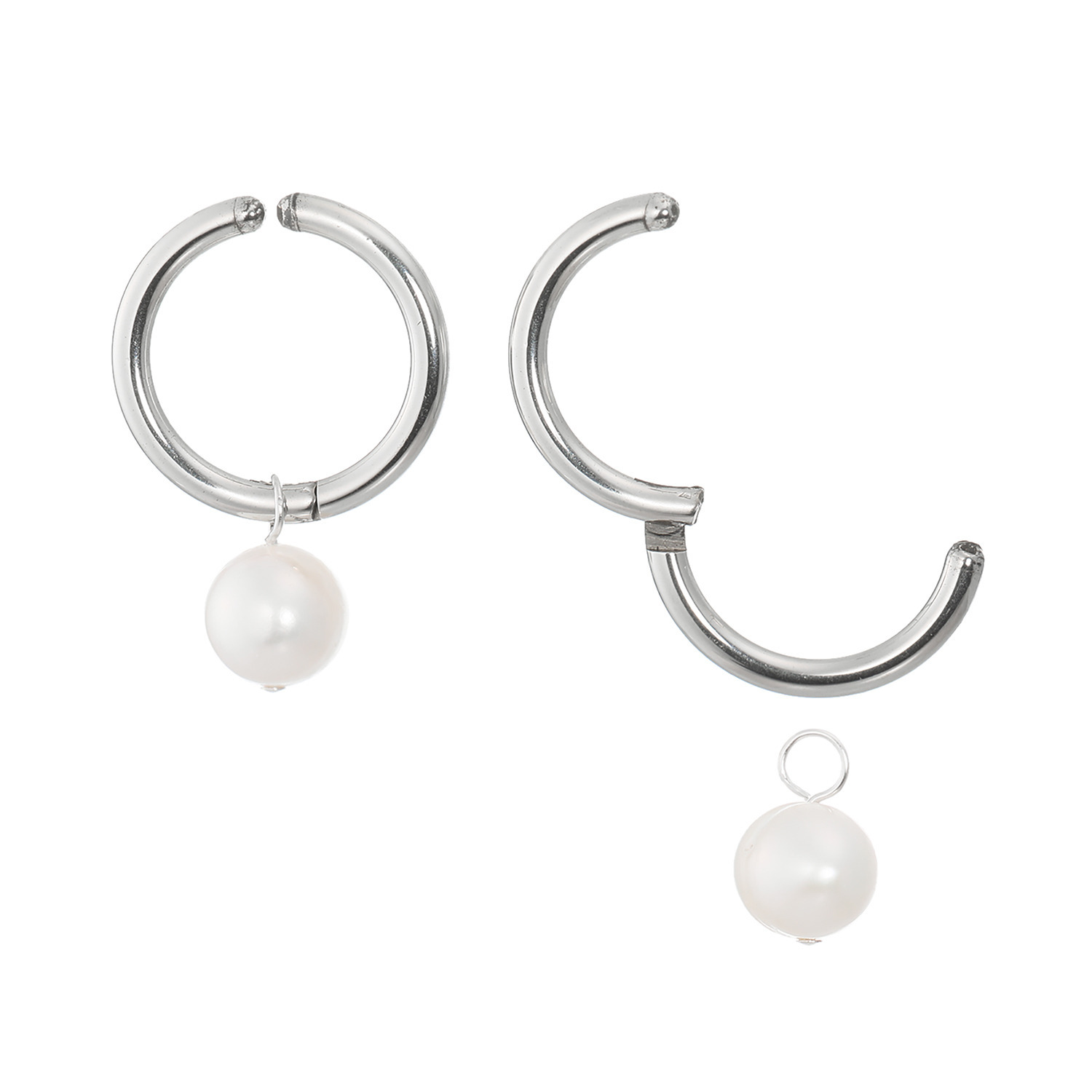 カリーナ・ペルラ ステンレス 淡水パール チャーム付 フープイヤリング／ピアス