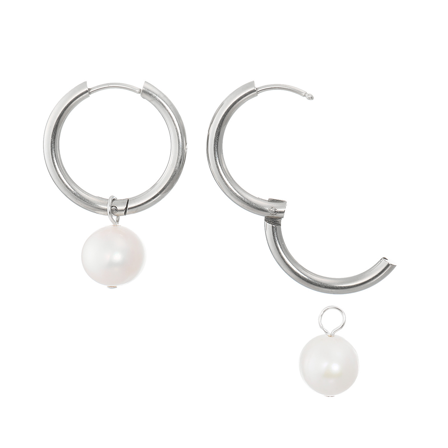カリーナ・ペルラ ステンレス 淡水パール チャーム付 フープイヤリング／ピアス
