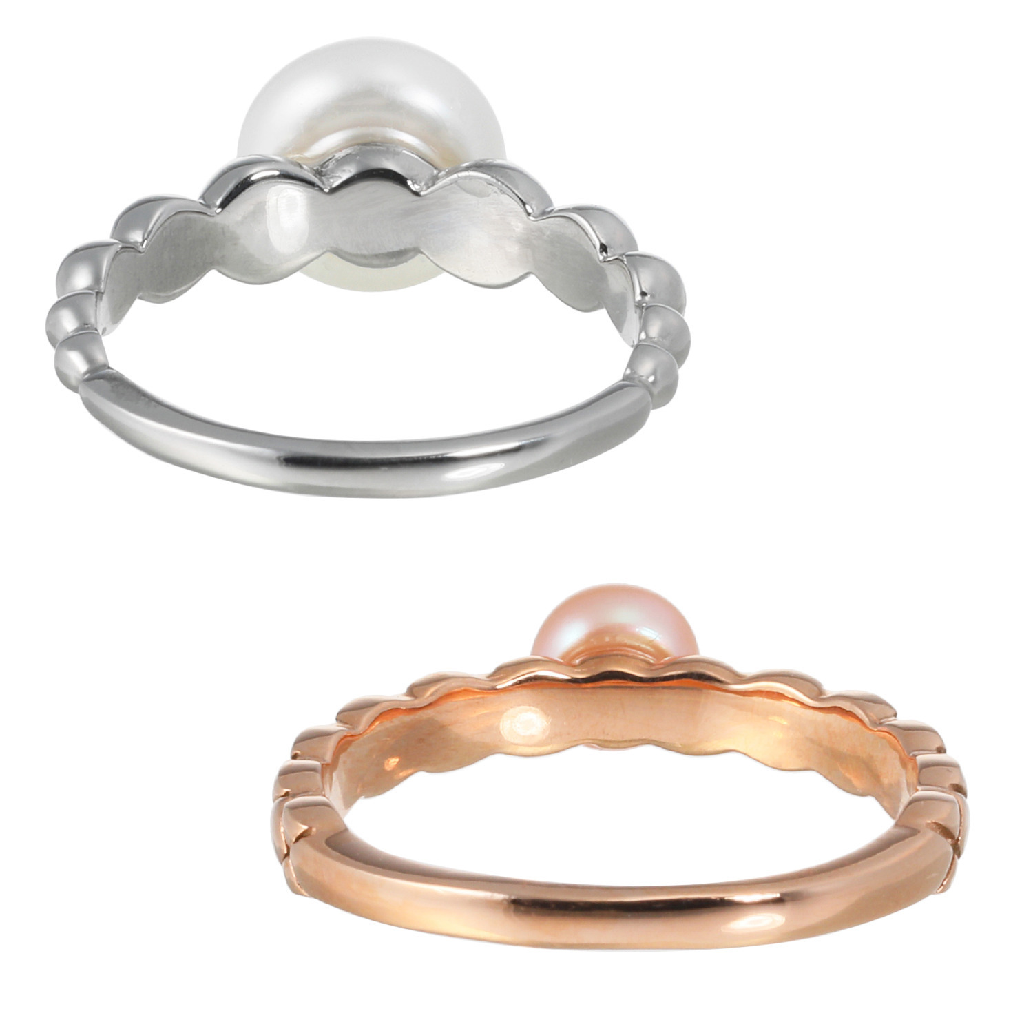 カリーナ・ペルラ ステンレス 淡水パール デザインリング ２本セット