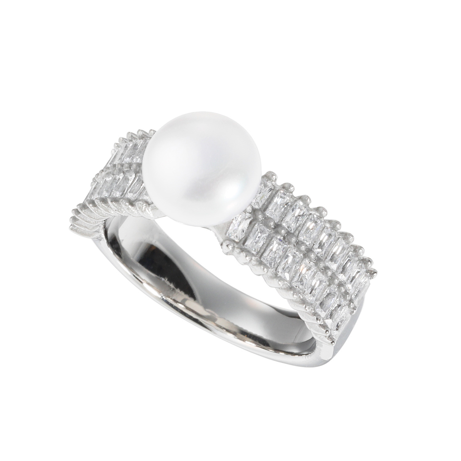 カリーナ・ペルラ ステンレス 淡水パール＆ ガラスビジュウ ボリュームリング