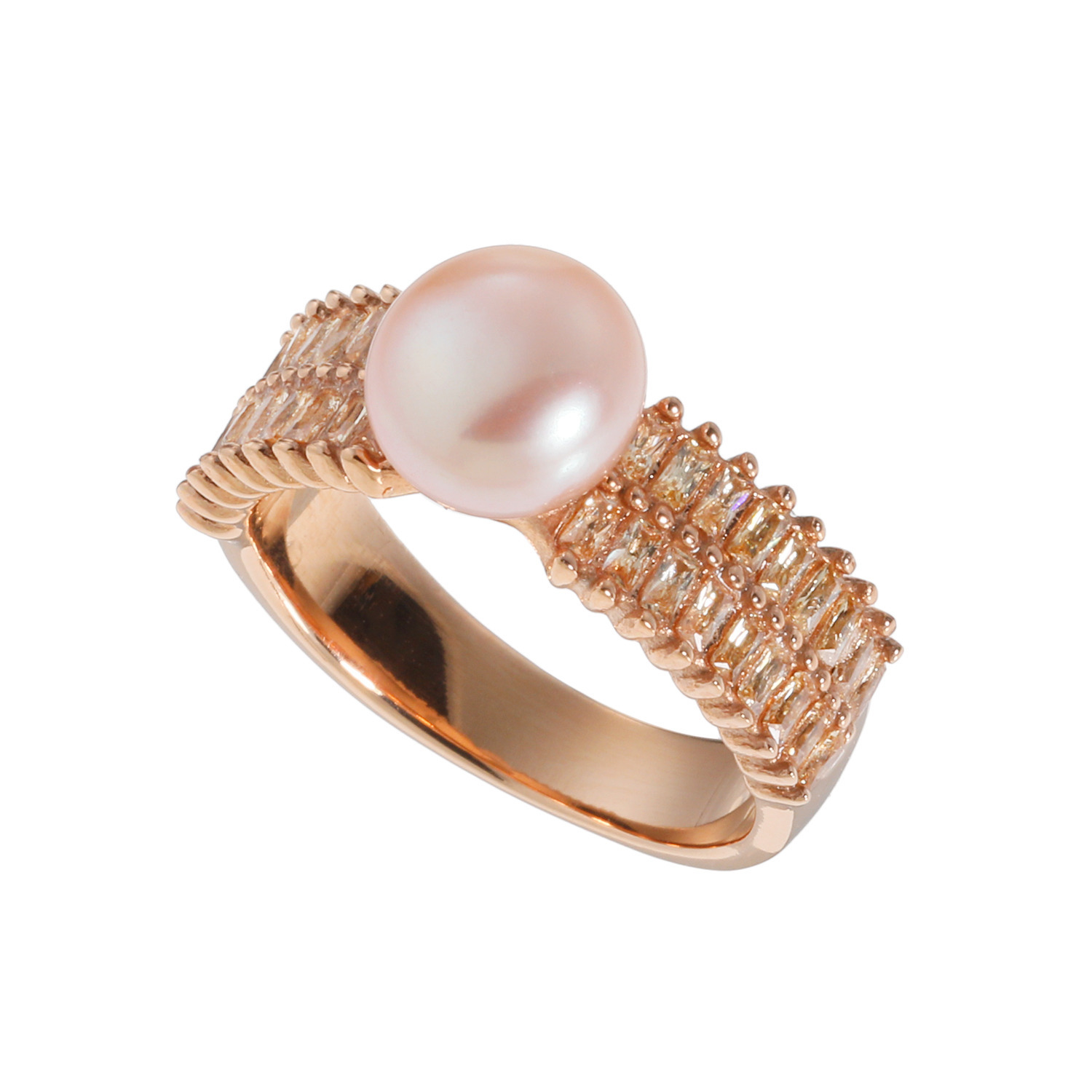 カリーナ・ペルラ ステンレス 淡水パール＆ ガラスビジュウ ボリュームリング