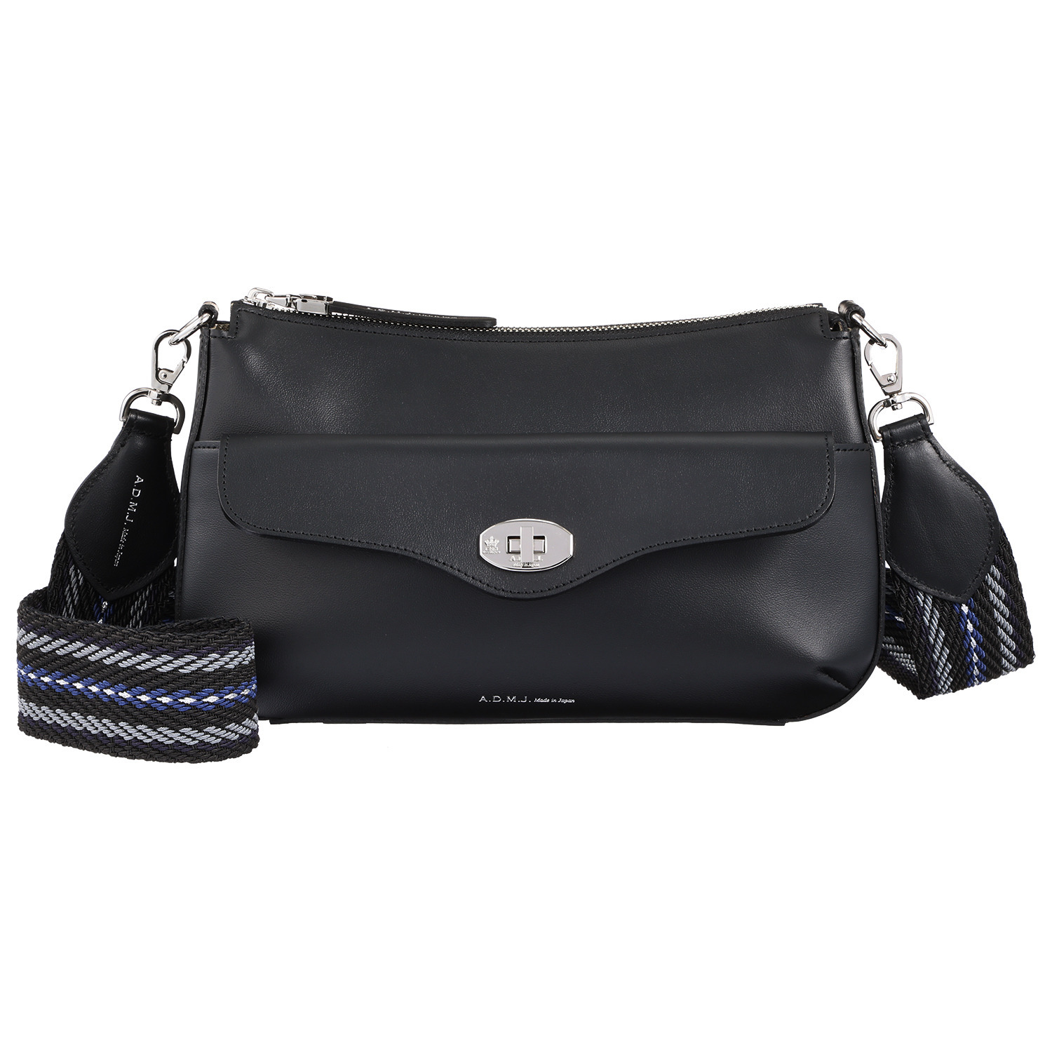 エーディーエムジェイ はっ水 イタリアンレザー ターンロック クロスボディバッグ