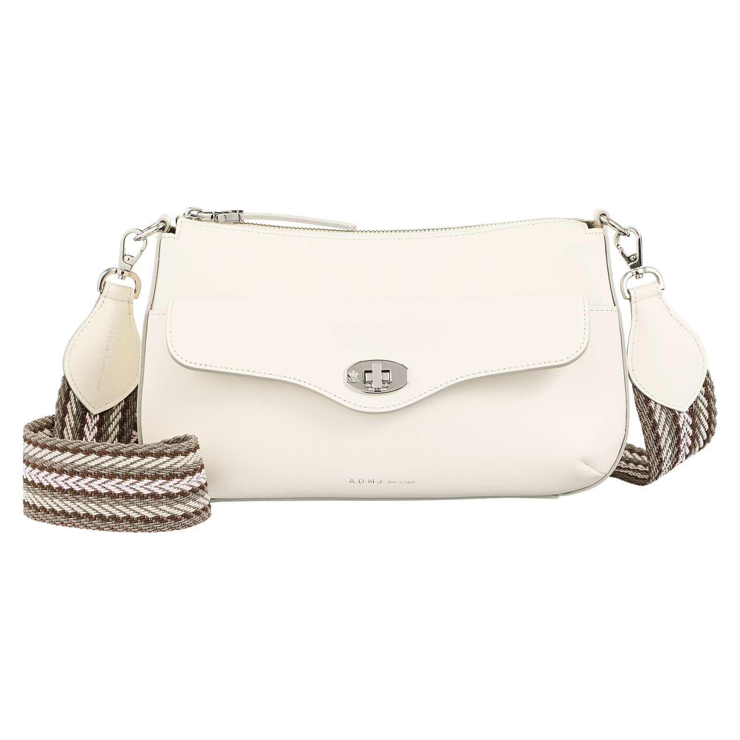 エーディーエムジェイ はっ水 イタリアンレザー ターンロック クロスボディバッグ