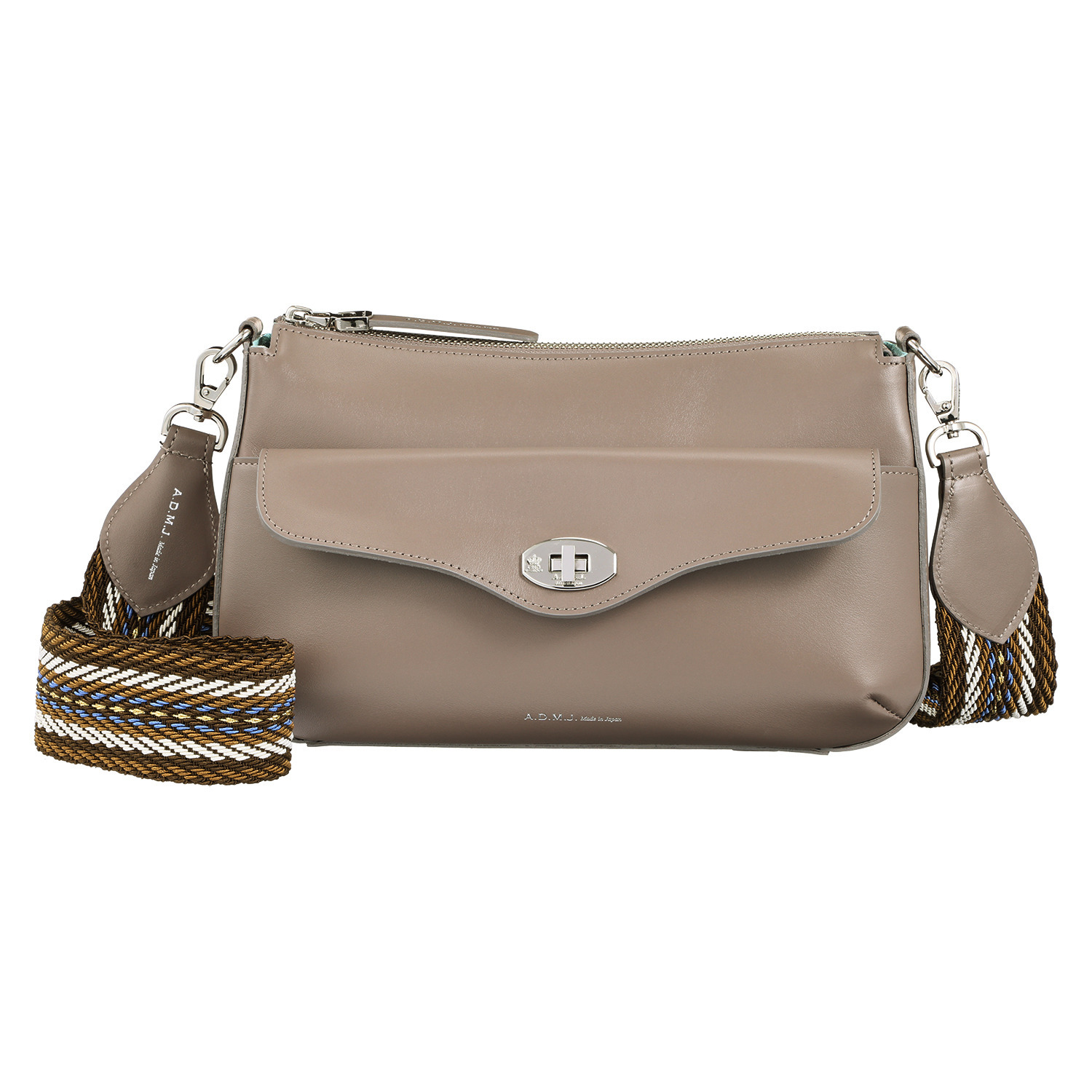 エーディーエムジェイ はっ水 イタリアンレザー ターンロック クロスボディバッグ