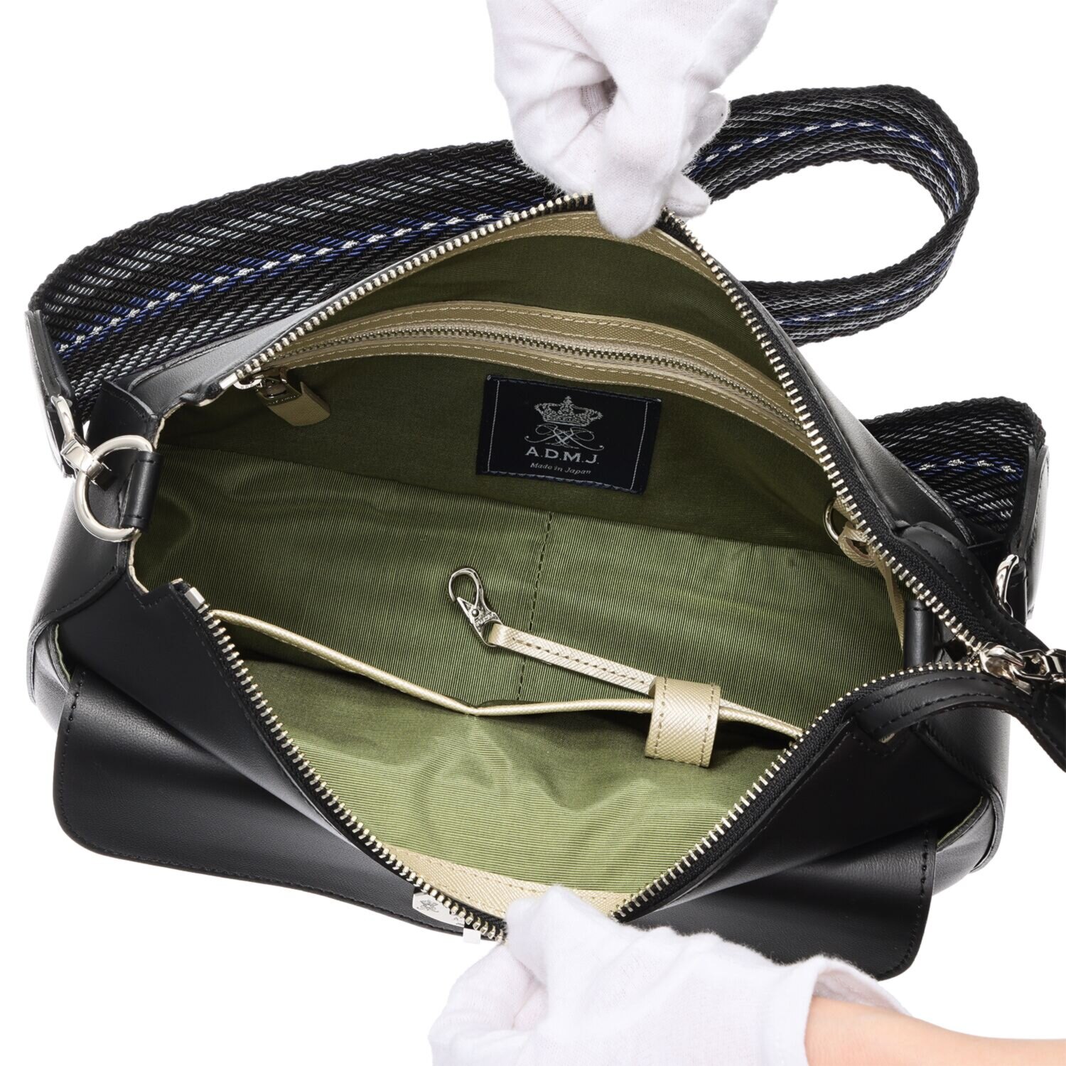 エーディーエムジェイ はっ水 イタリアンレザー ターンロック クロスボディバッグ