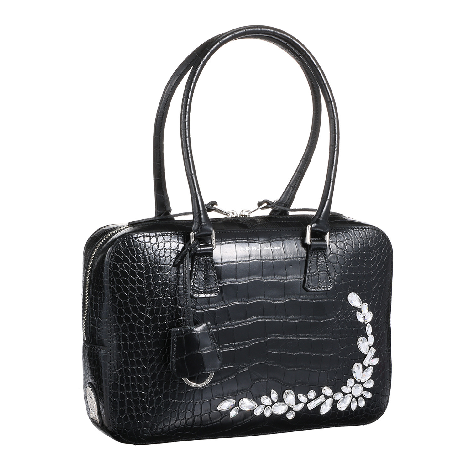 エーディーエムジェイ 牛革クロコダイル型押し クリスタルビジュウ ボストンバッグ