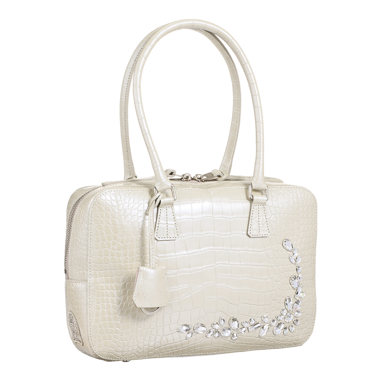 エーディーエムジェイ 牛革クロコダイル型押し クリスタルビジュウ ボストンバッグ