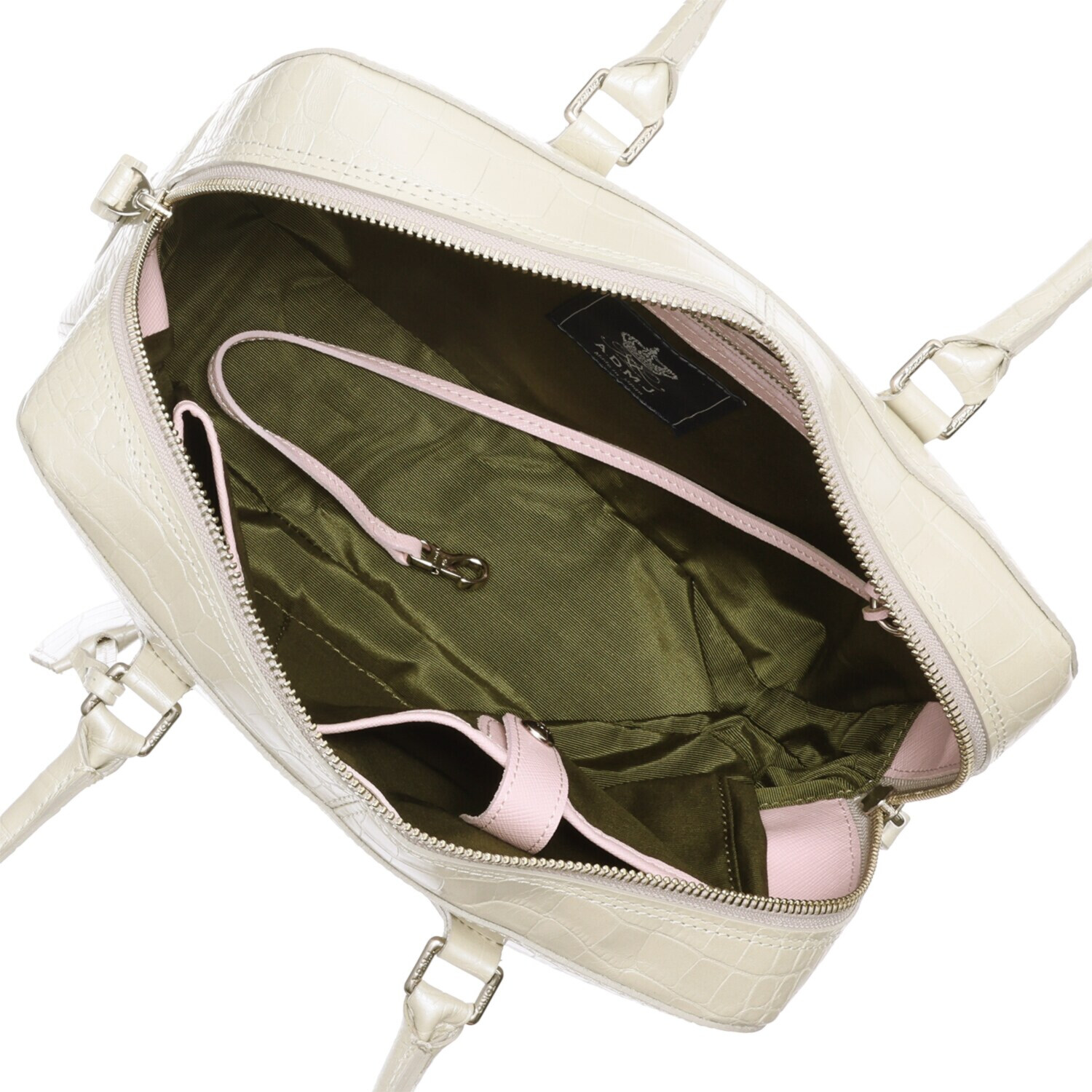 エーディーエムジェイ 牛革クロコダイル型押し クリスタルビジュウ ボストンバッグ