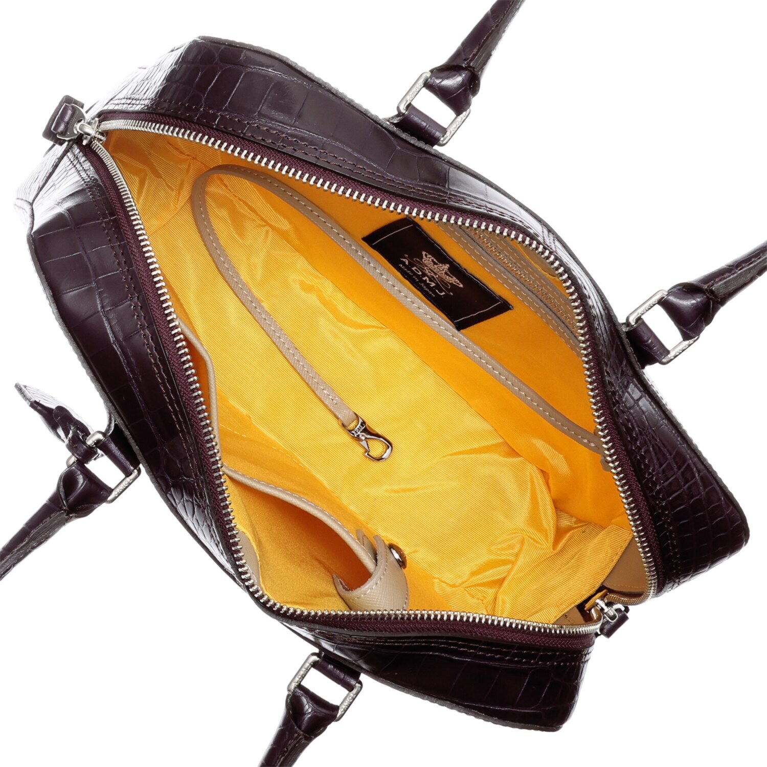 エーディーエムジェイ 牛革クロコダイル型押し クリスタルビジュウ ボストンバッグ