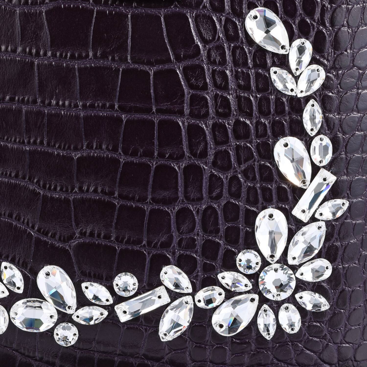 エーディーエムジェイ 牛革クロコダイル型押し クリスタルビジュウ ボストンバッグ