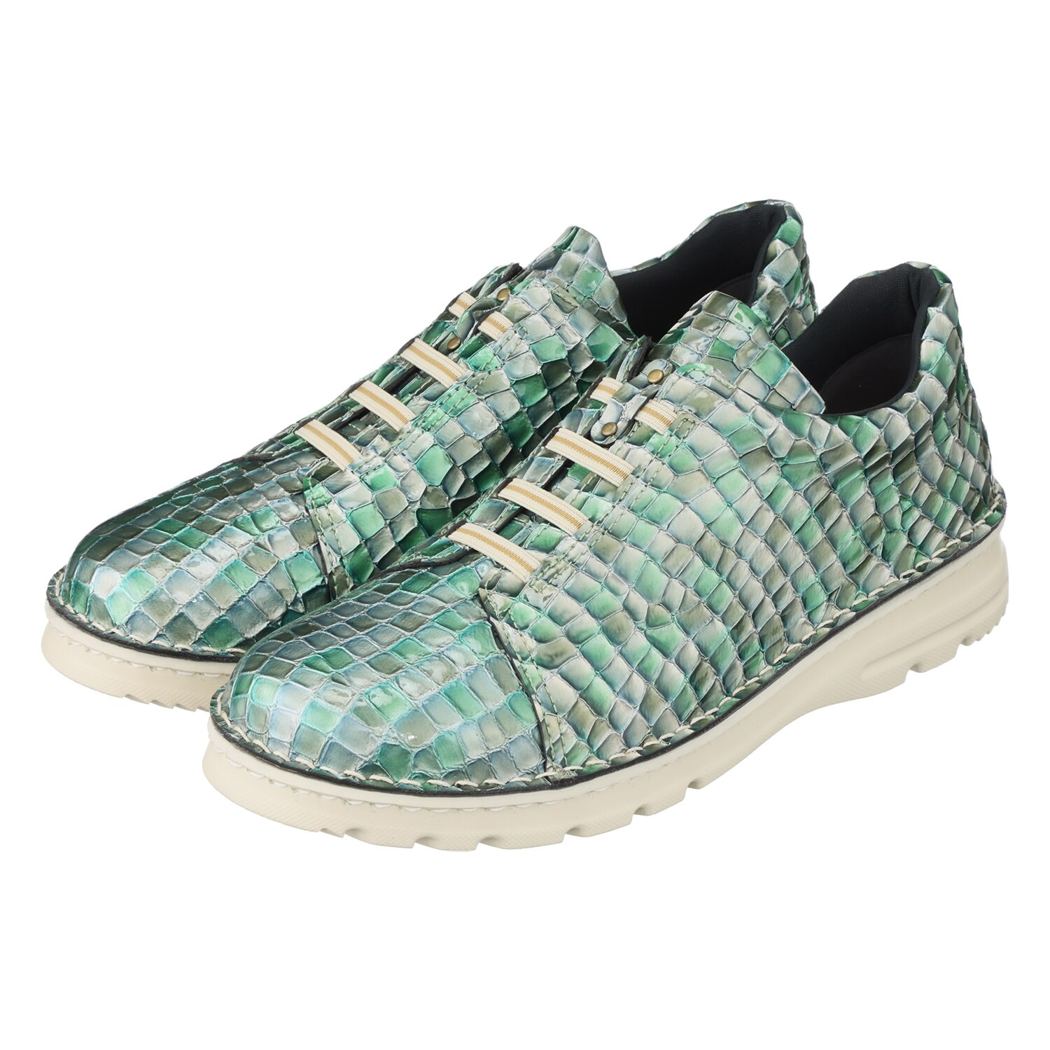 ＪＳハートレーベル ブランド３０周年！ ステンドグラスのような イタリアンレザーを使った 日本製軽量スニーカー