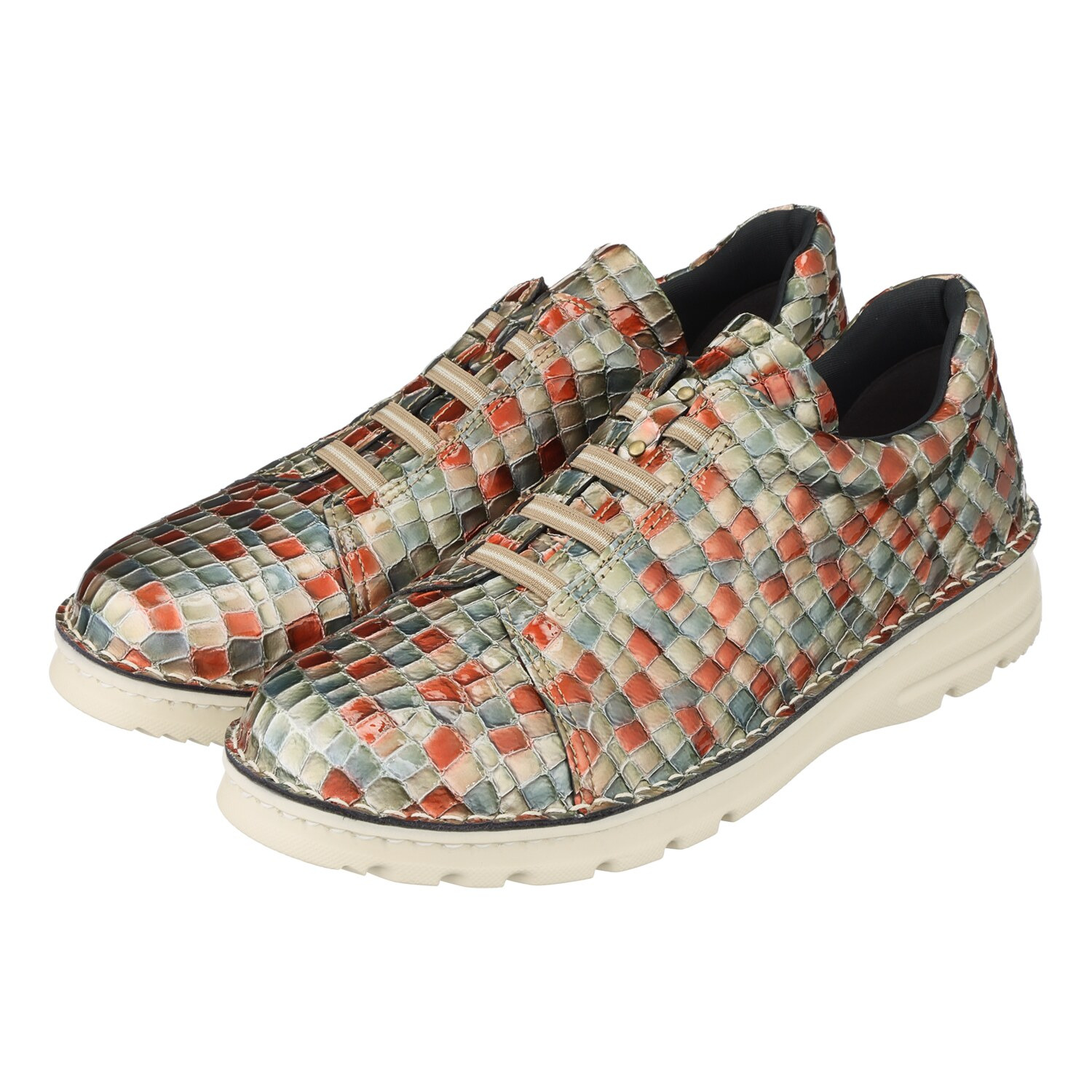 ＪＳハートレーベル ブランド３０周年！ ステンドグラスのような イタリアンレザーを使った 日本製軽量スニーカー