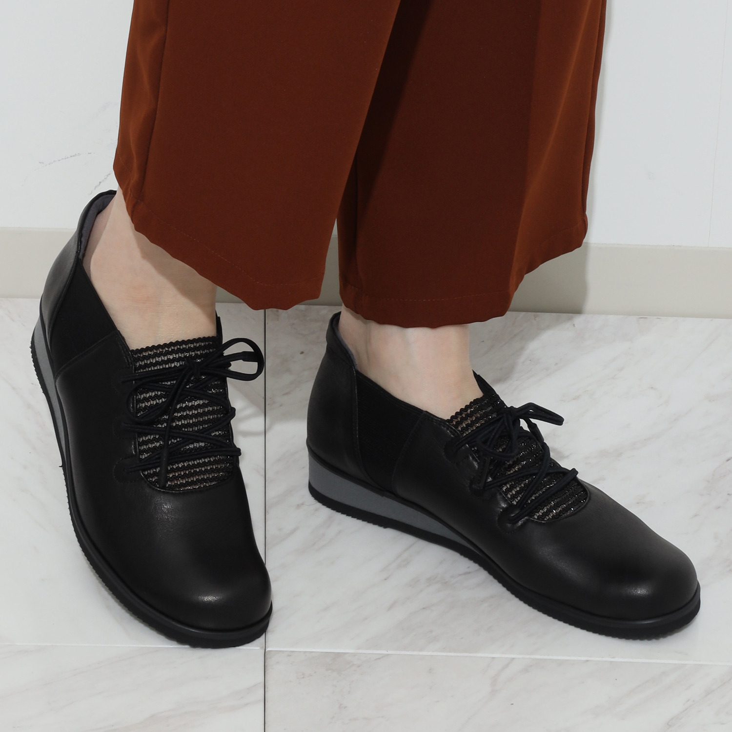 ミスキョウコ 日本製 ソフト牛革 シアーゴムスリッポン