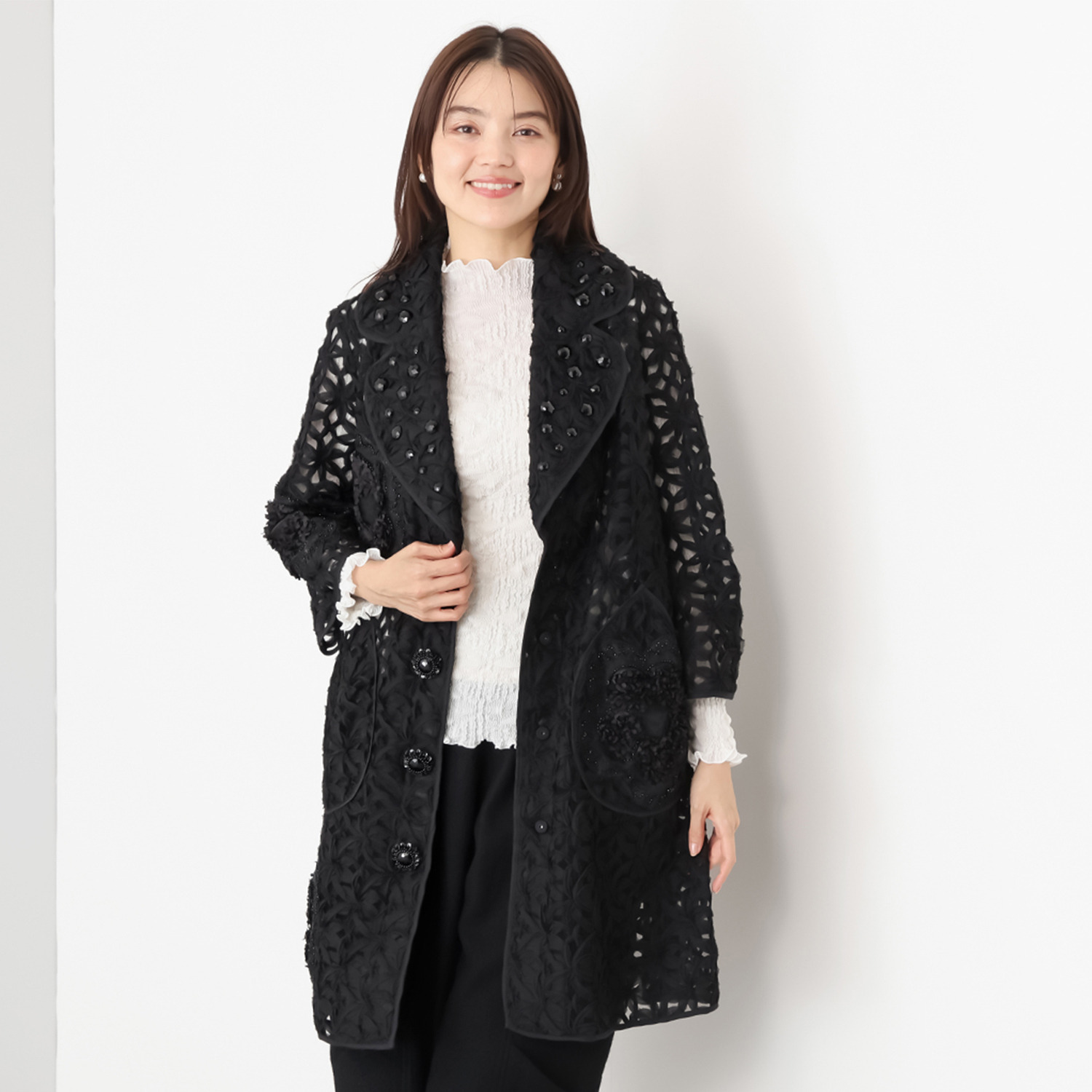 ノコ　クチュール 刺しゅうレース モティーフ加工 コート