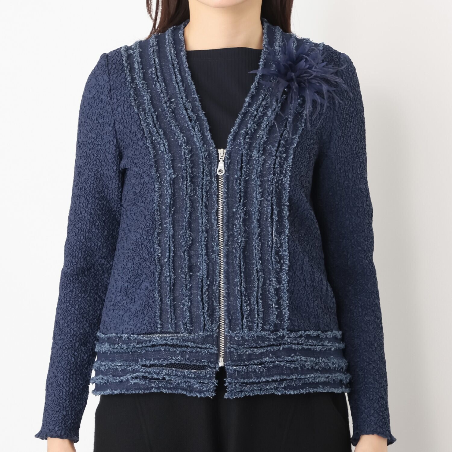 ノコ　クチュール クチュールプリーツ フリンジアクセント カーディガン