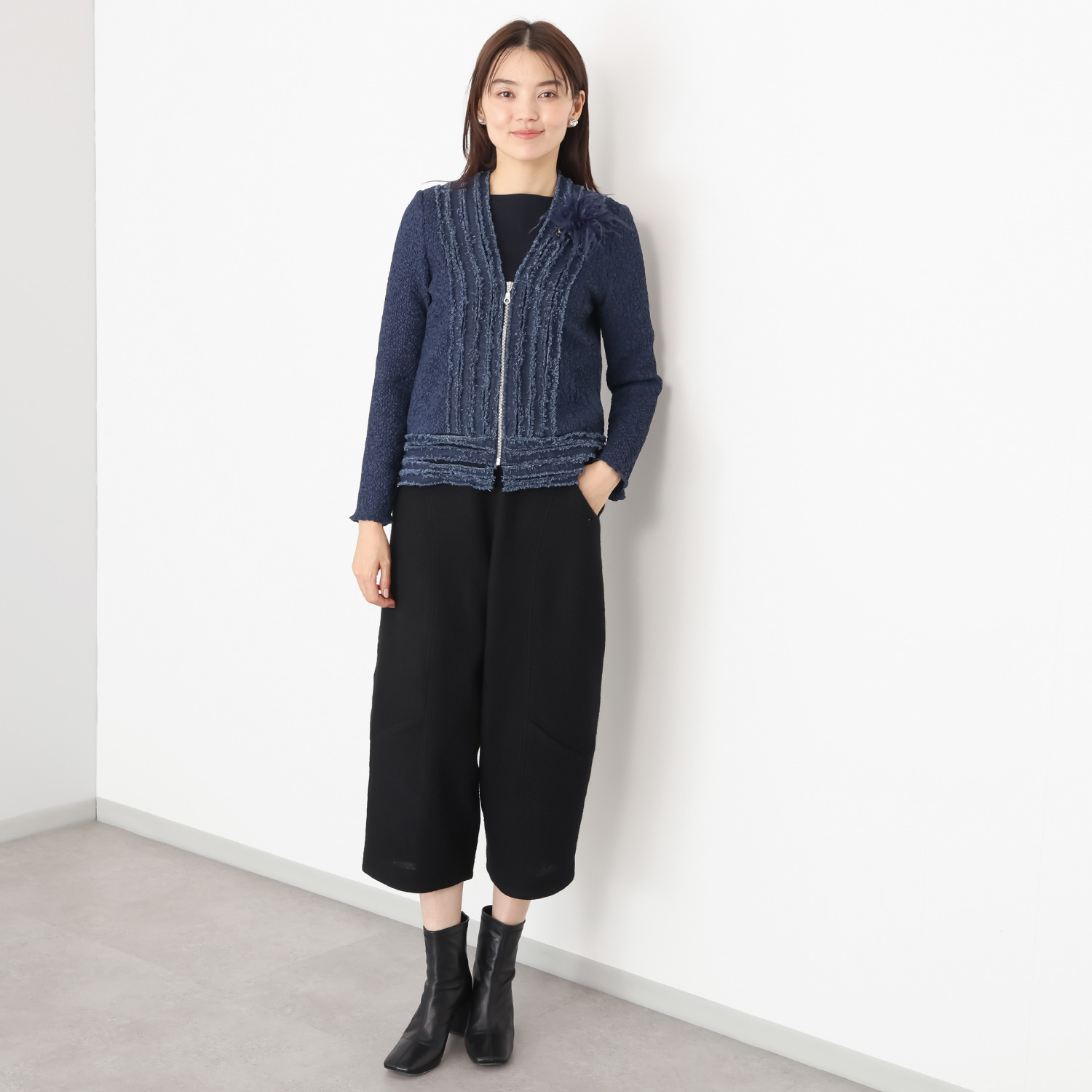 ノコ　クチュール クチュールプリーツ フリンジアクセント カーディガン