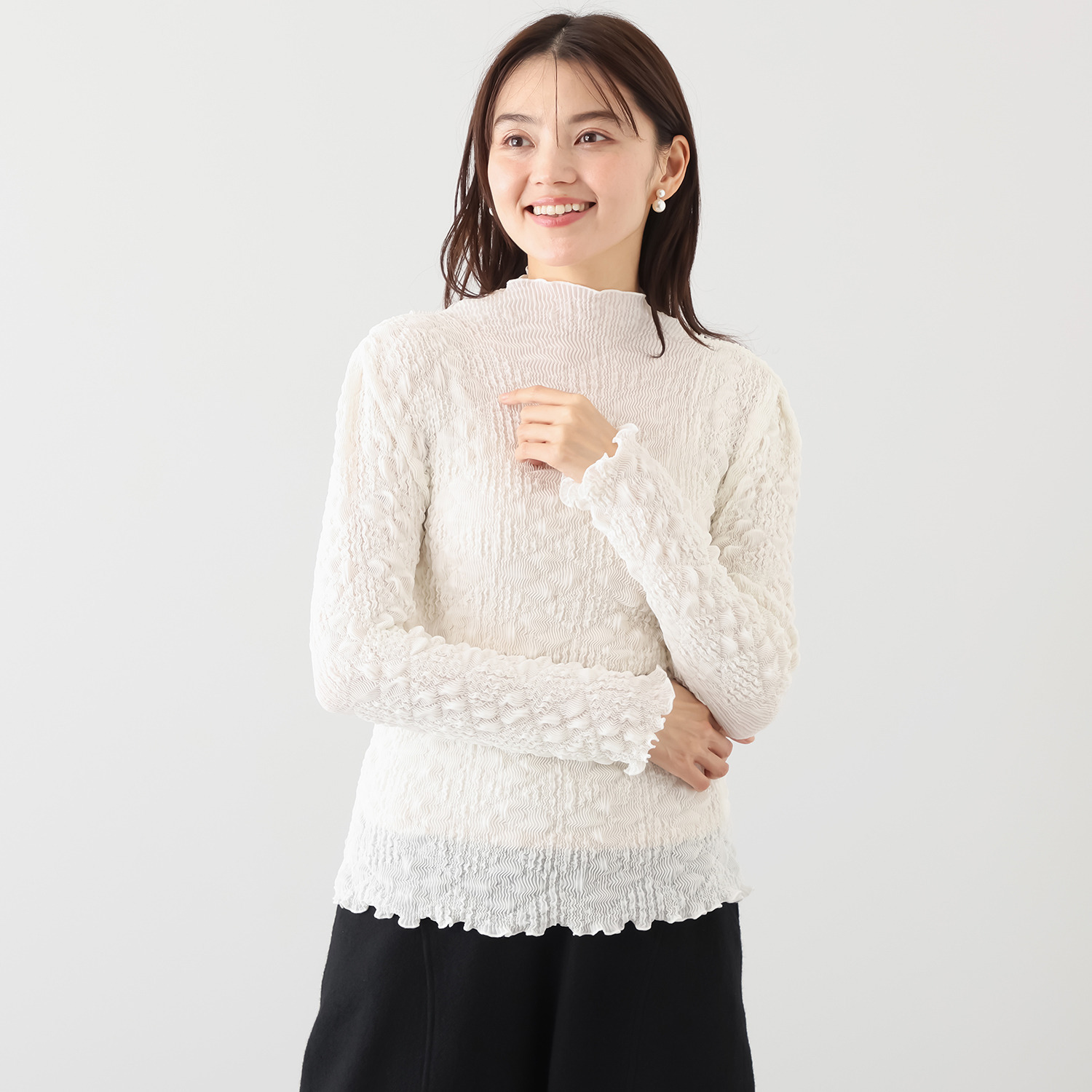 ノコ　クチュール シフォン素材 プリーツ加工 プルオーバーブラウス