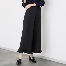 ブルーコレクション ジョーゼット調ジャージー 美人シルエット 裾フリルパンツ